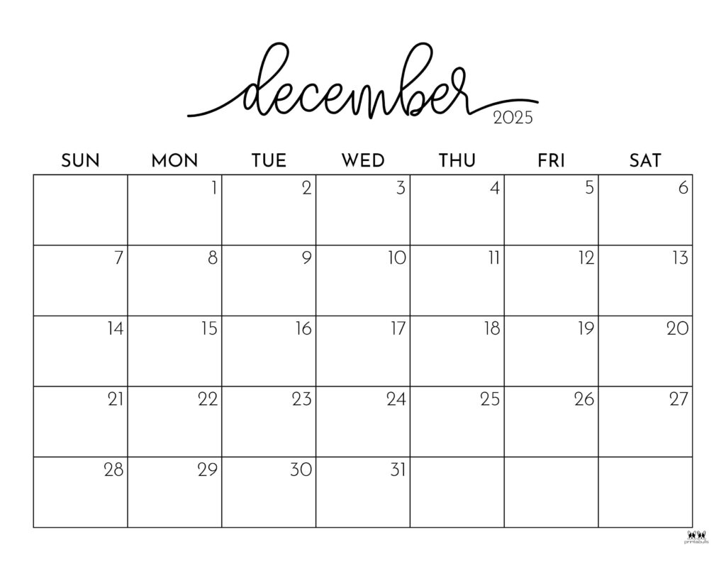 Printable December Weekly Calendar