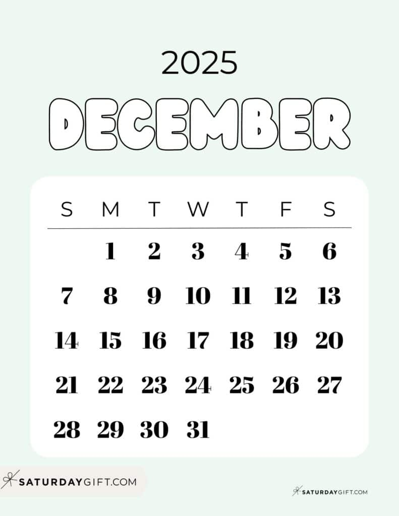 December Calendar Printable Cute