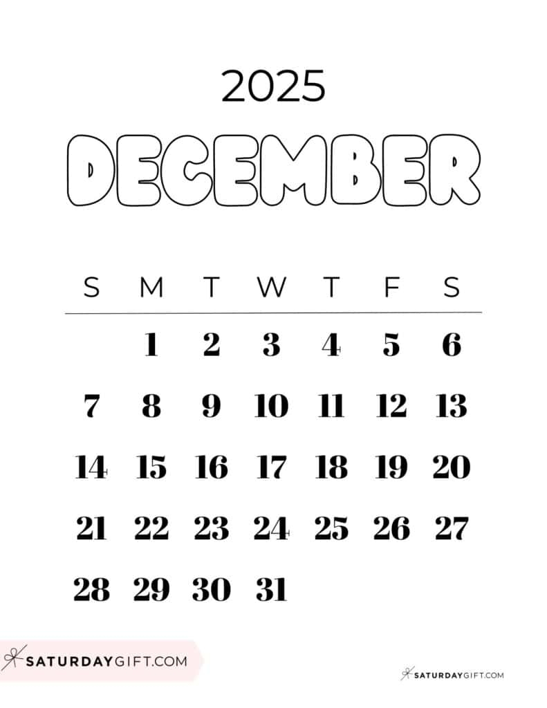 December 2025 Calendars 23 Cute Free Printable PDFs SaturdayGift