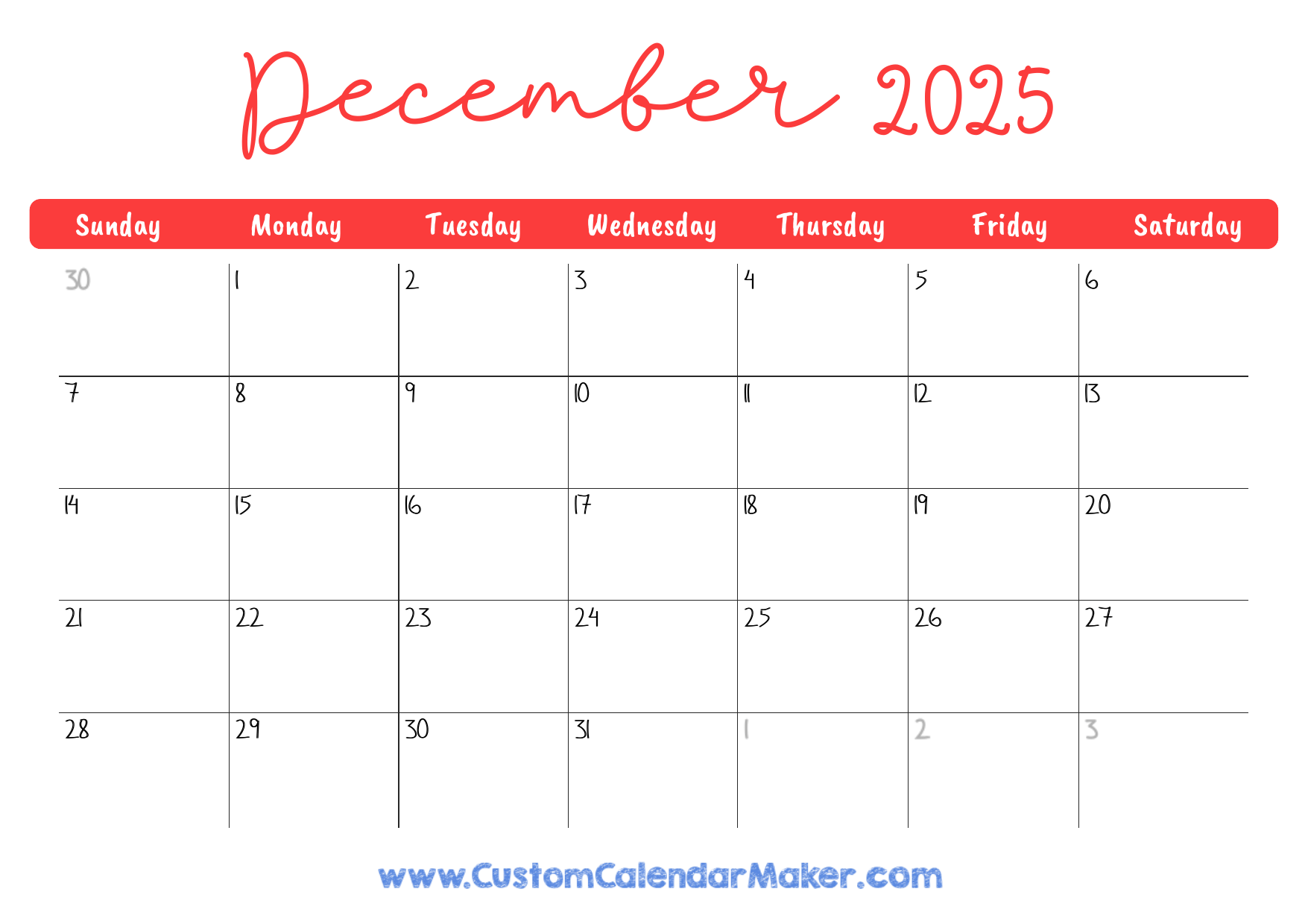 December 2025 Printable Calendar 23 Free Templates PDF 