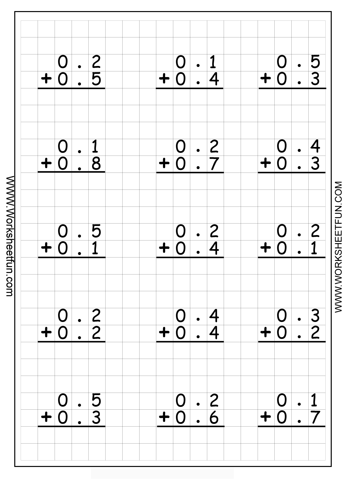 Free Printable Decimal Addition Worksheets