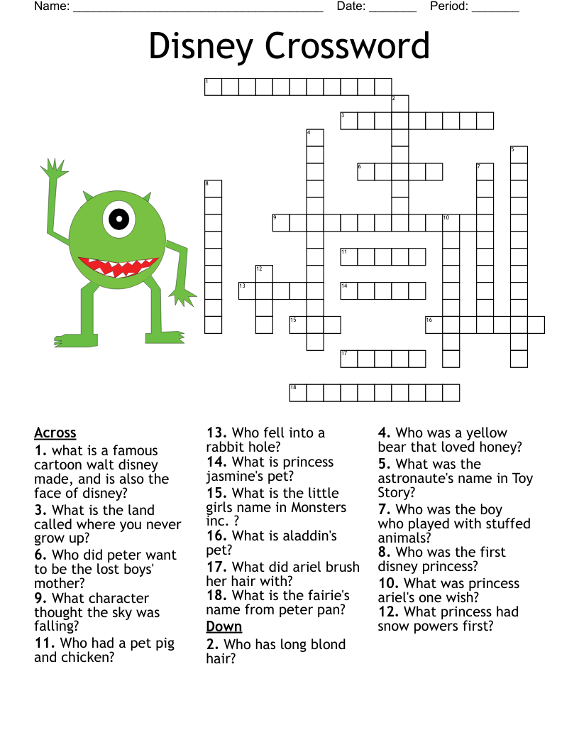Hard Disney Crossword Puzzles Printable