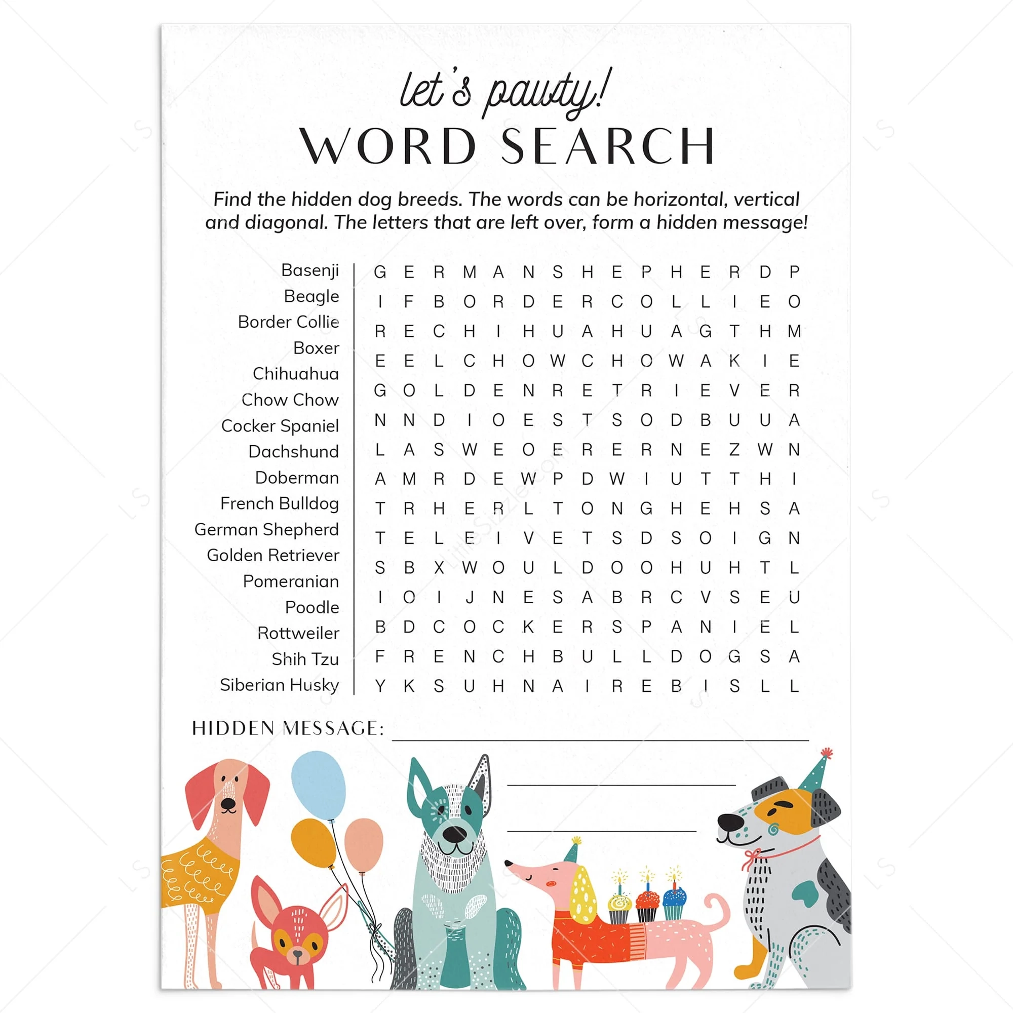Dog Word Search Puzzles Printable