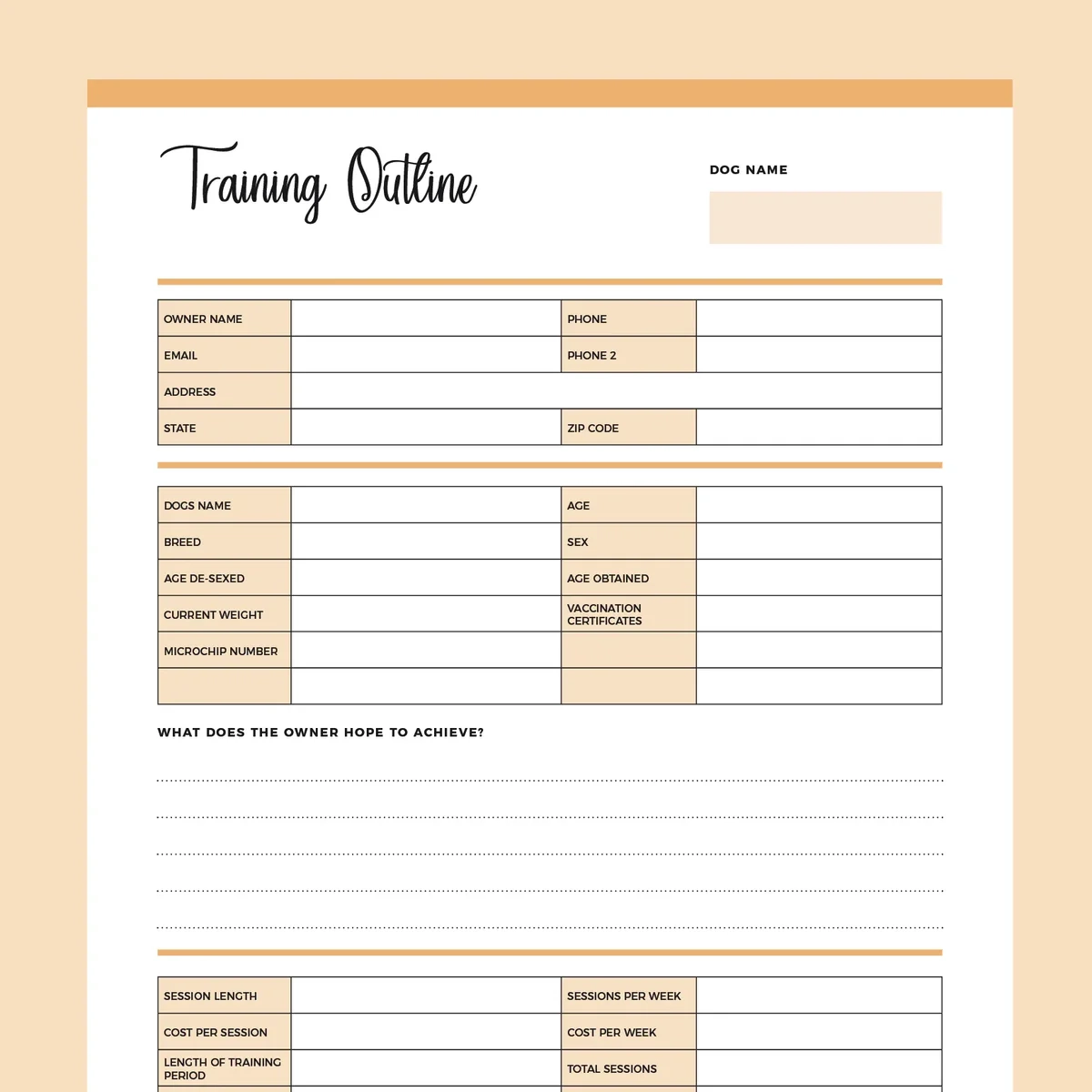 Dog Training Forms Printable