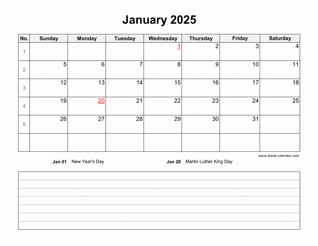 2025 Printable Calendar By Month With Notes