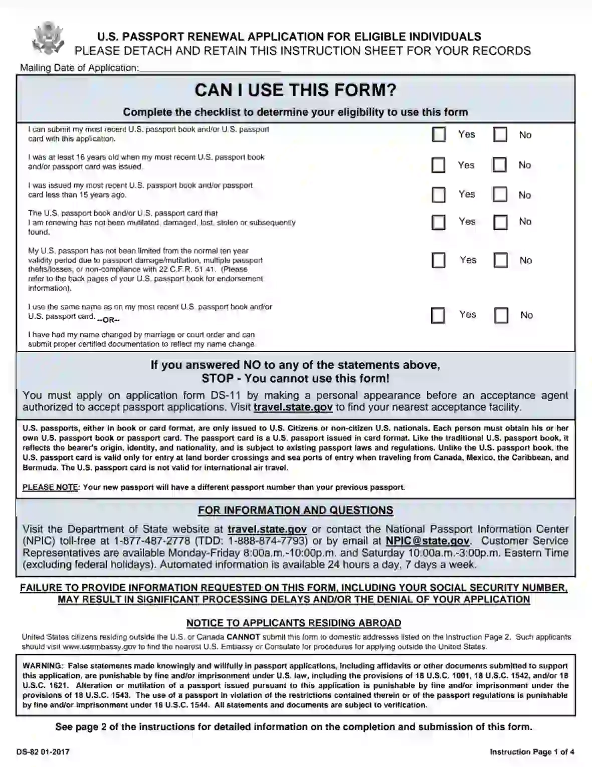 Renew Passport Form Ds-82 Printable