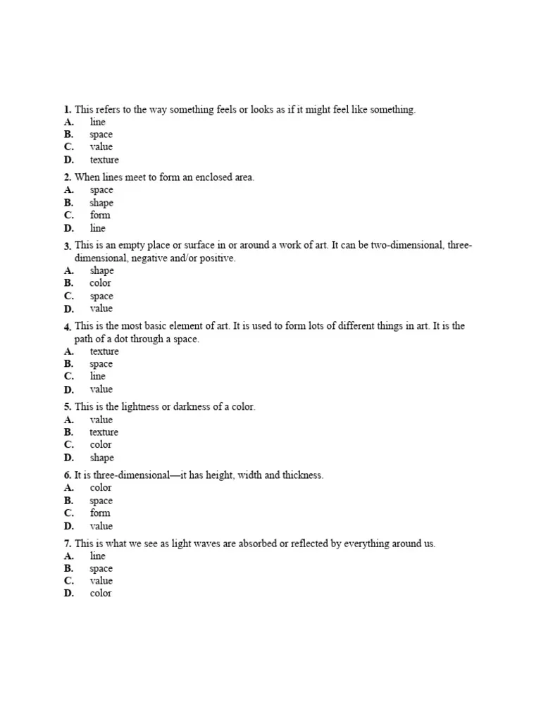 Elements Of Art Quiz PDF
