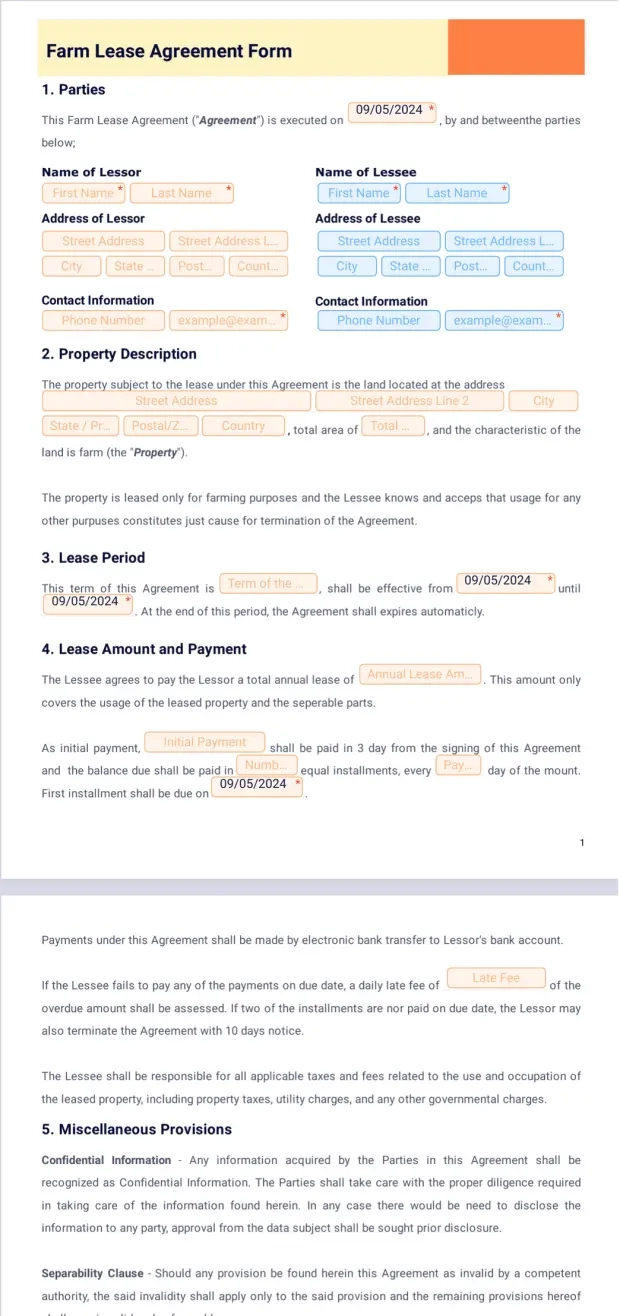 Farm Lease Agreement PDF Templates Jotform