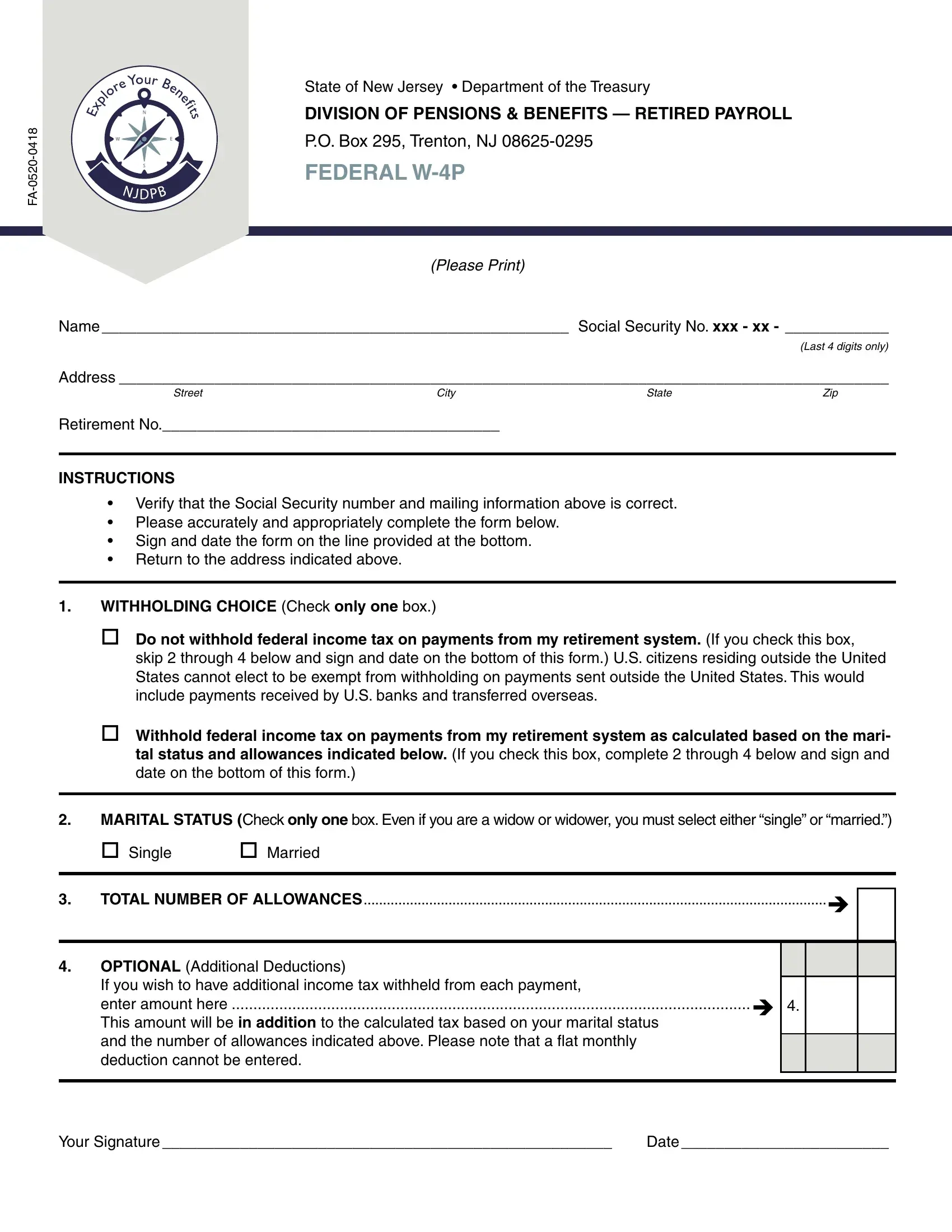 Federal W 4P Form Fill Out Printable PDF Forms Online