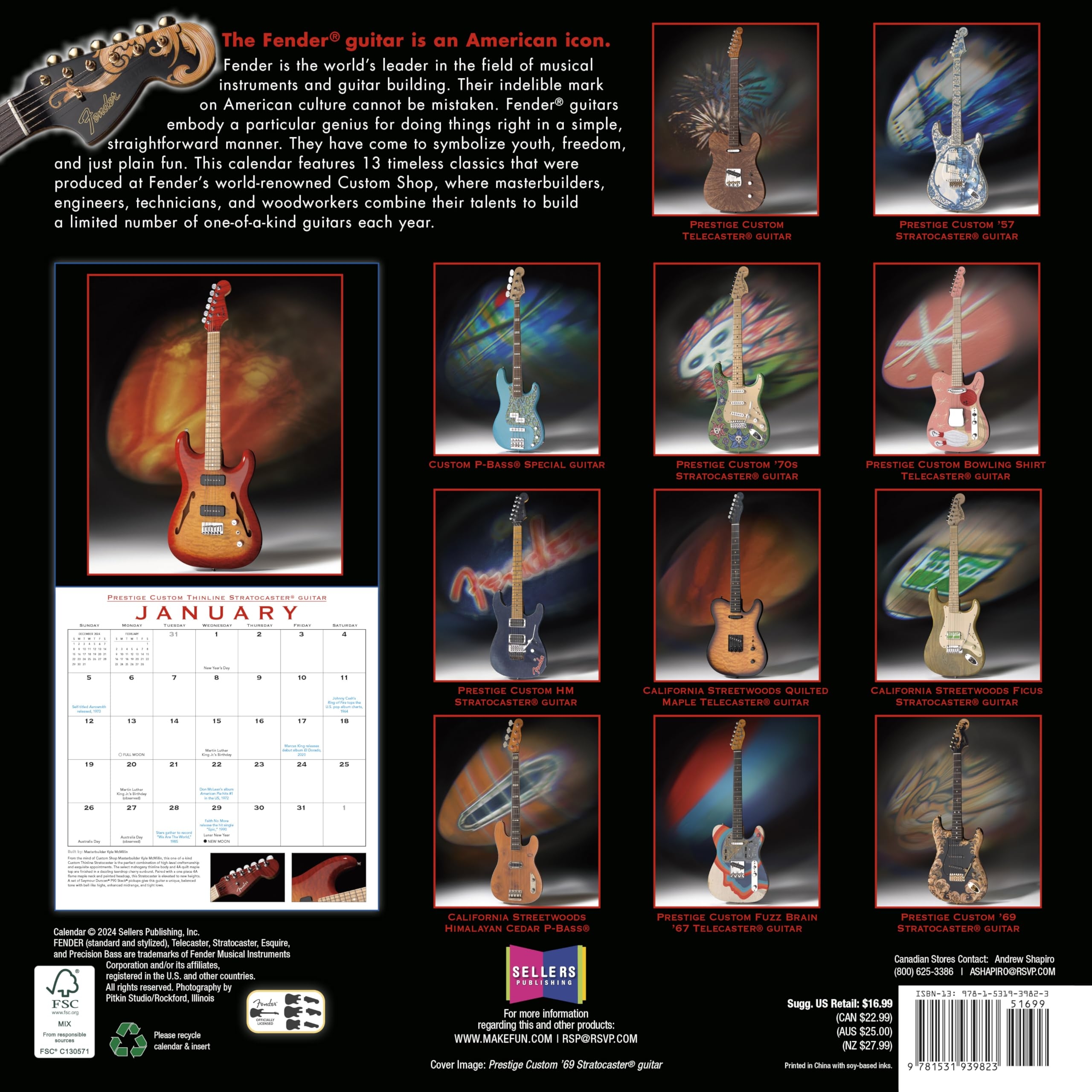 Fender Custom Shop Guitar Calendar 2025 Amazon de Stationery amp Office Supplies