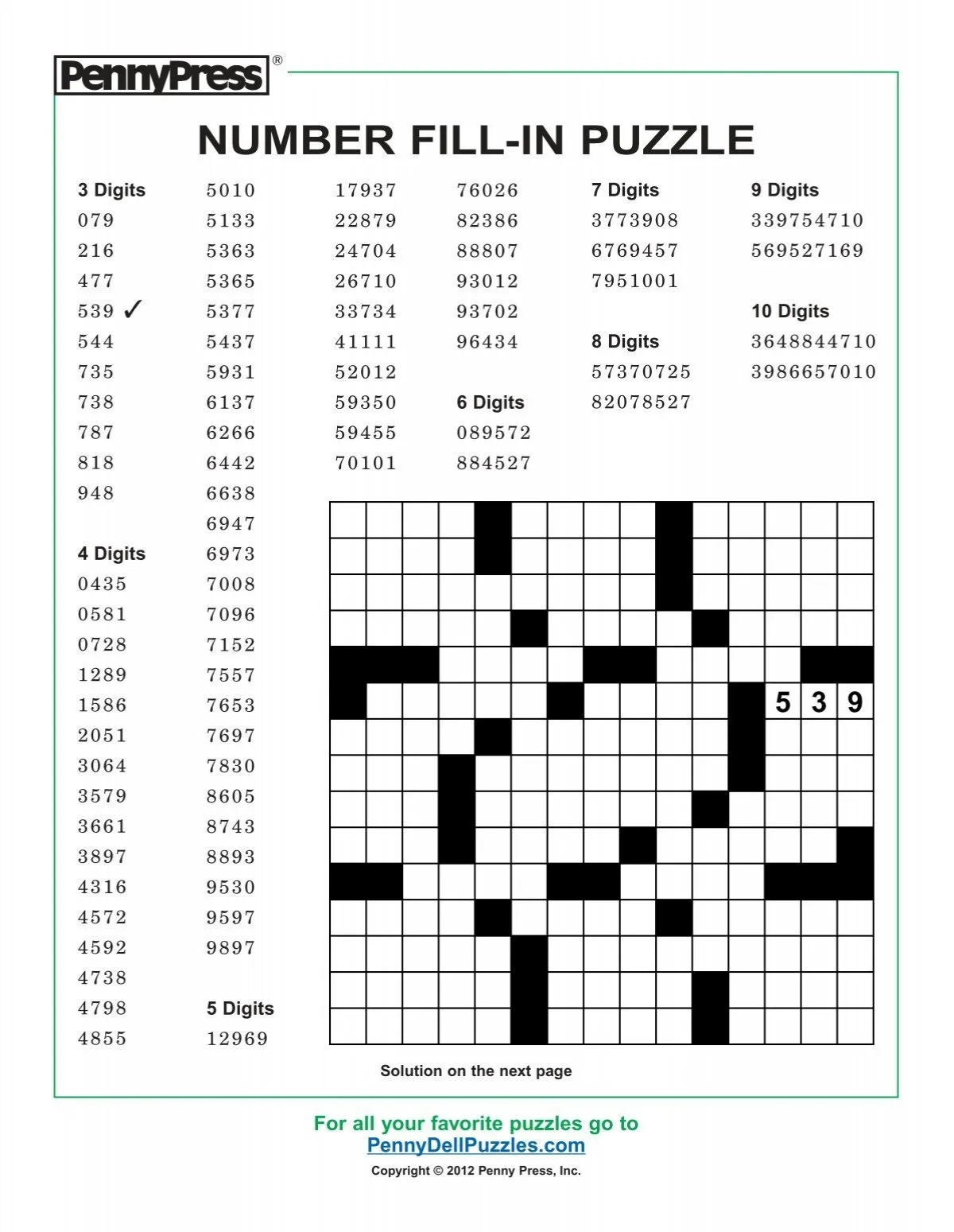 Printable Number Fill In Puzzles For Adults