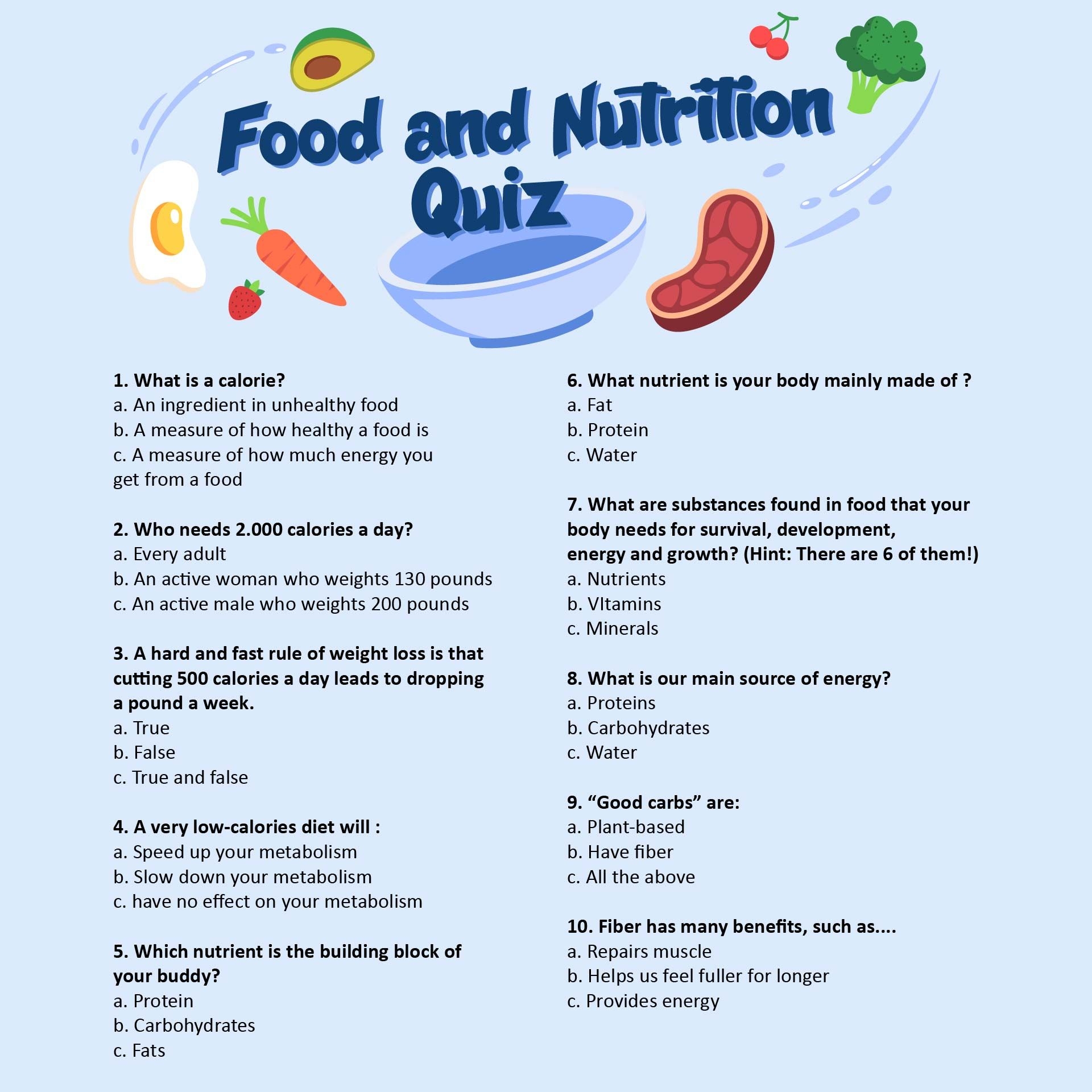 Healthy Eating Printable Quiz