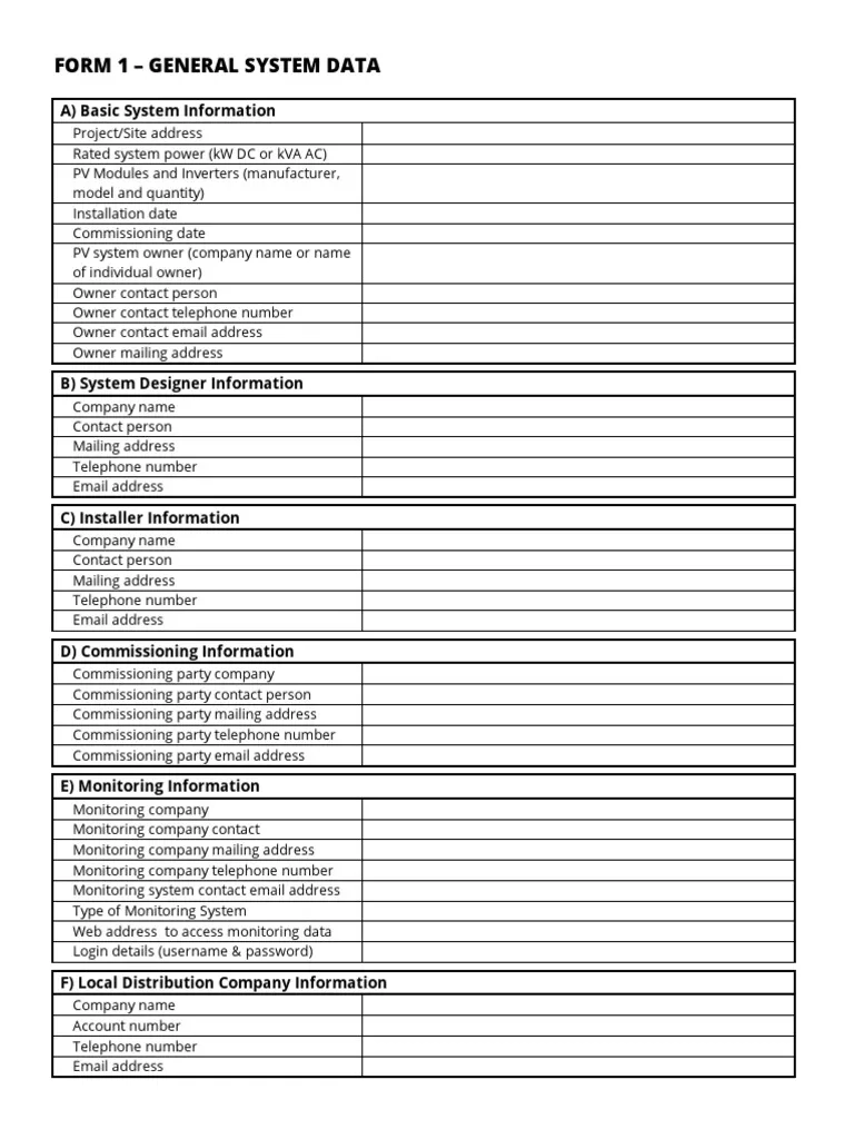 Form 1 General System Data A Basic System Information PDF 