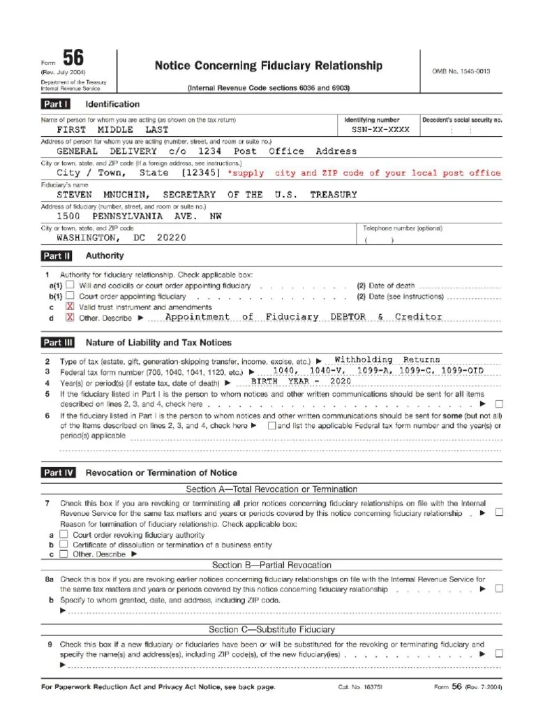 Form 56 IRS Template PDF