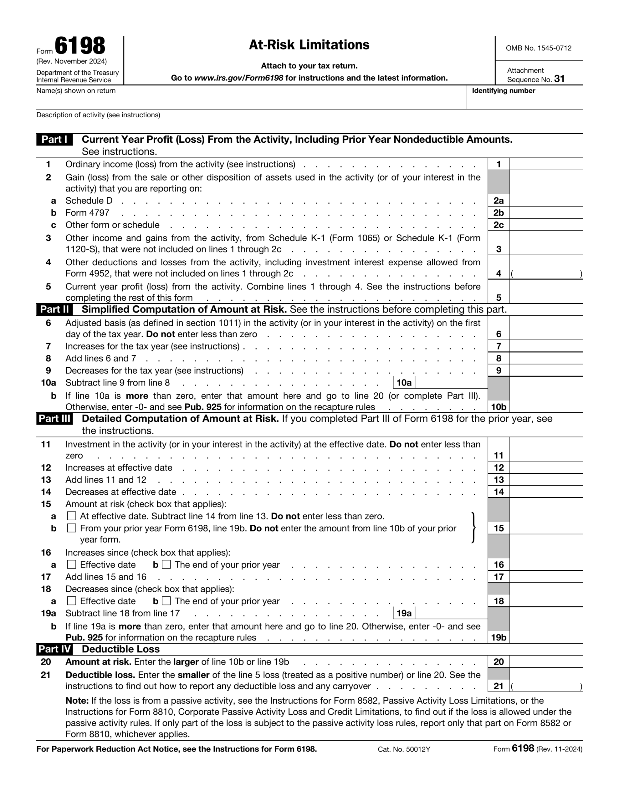 Form 6198 2024 2025 Fill Official Forms Online PDF Guru