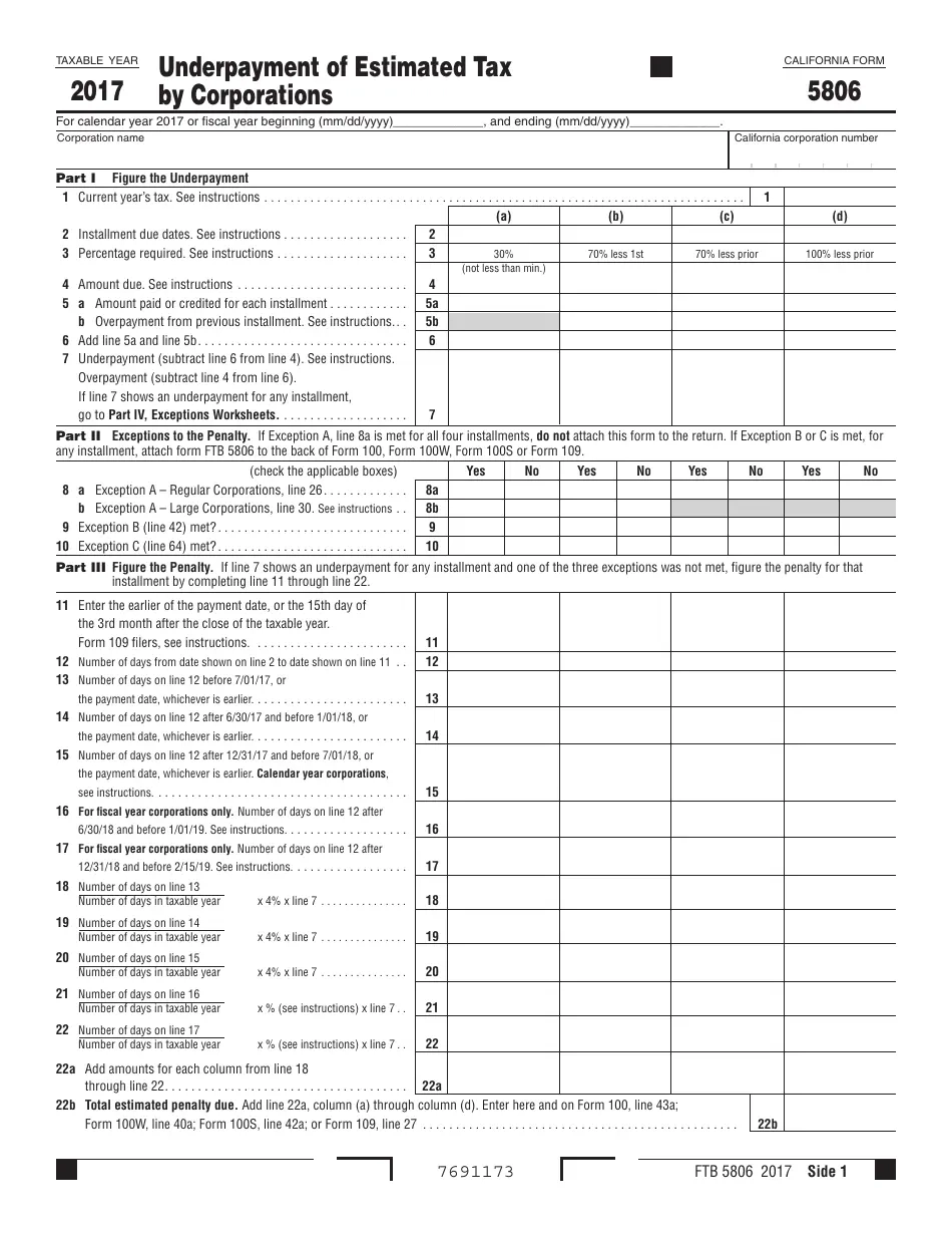 Form FTB5806 2017 Fill Out Sign Online And Download Printable 