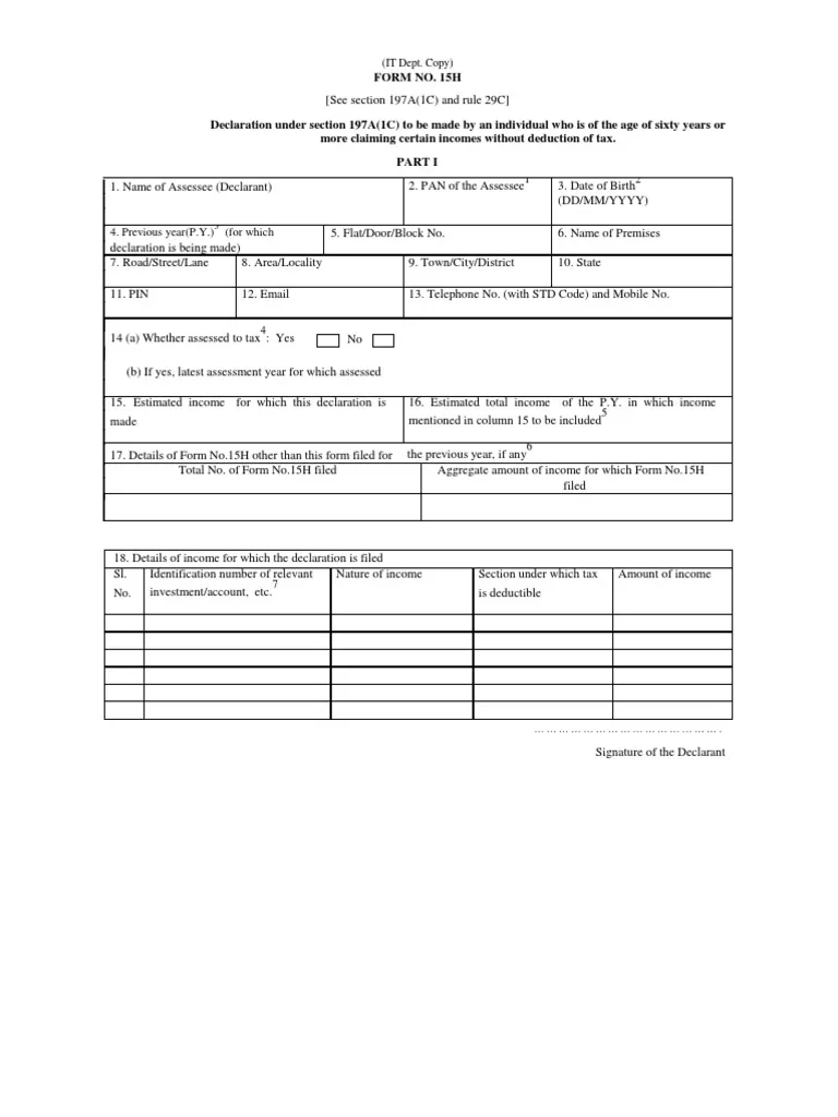 Form No 15H IT Dept Copy PDF Income Tax Tax Deduction