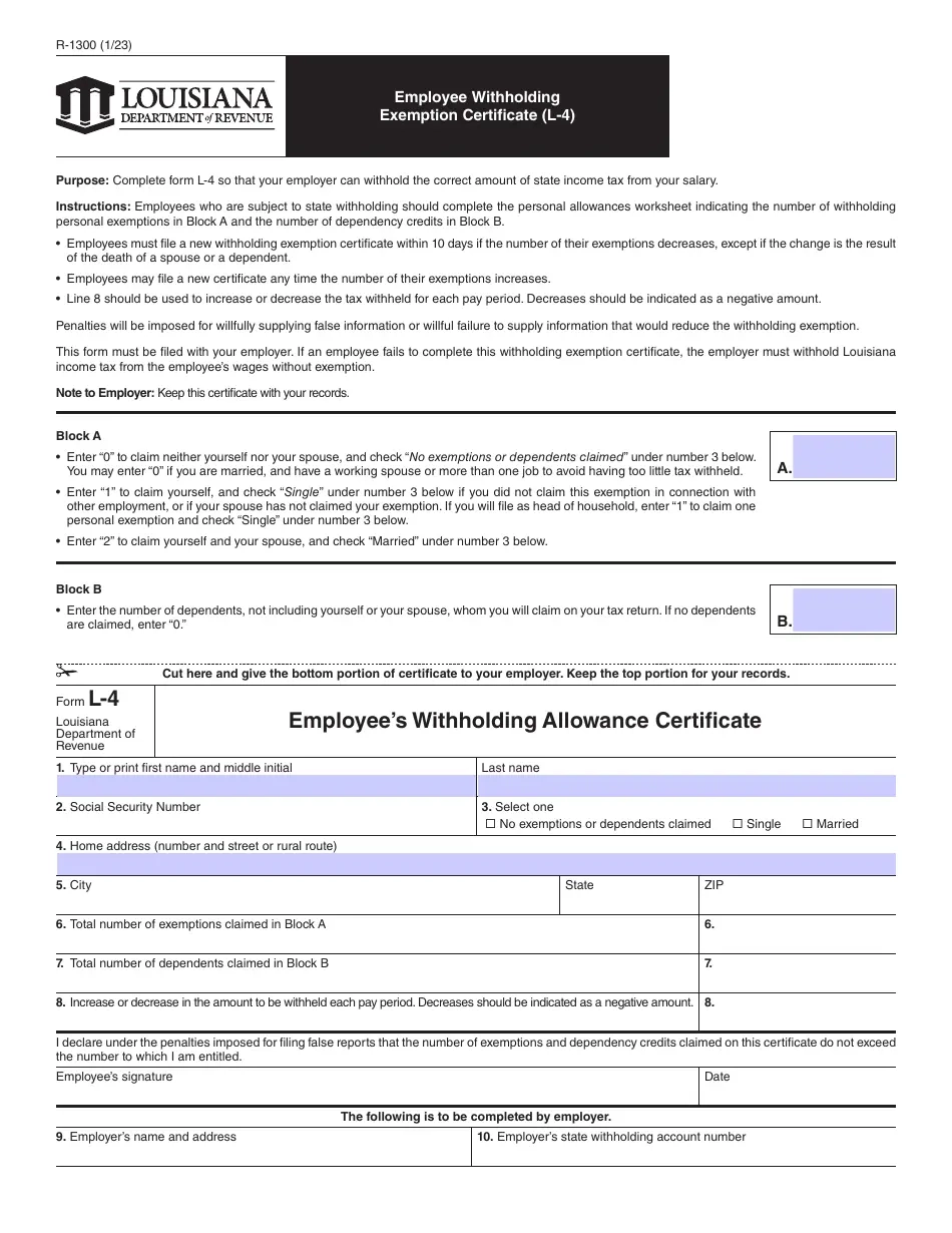 Form R 1300 L 4 Download Fillable PDF Or Fill Online Employee 