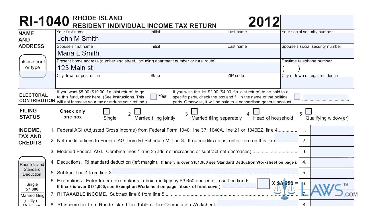 Form RI 1040 Resident Individual Income Tax Return