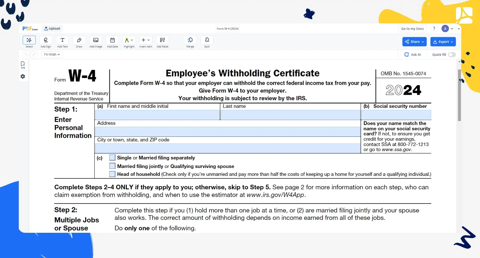 Federal W4 Form 2023 Fillable