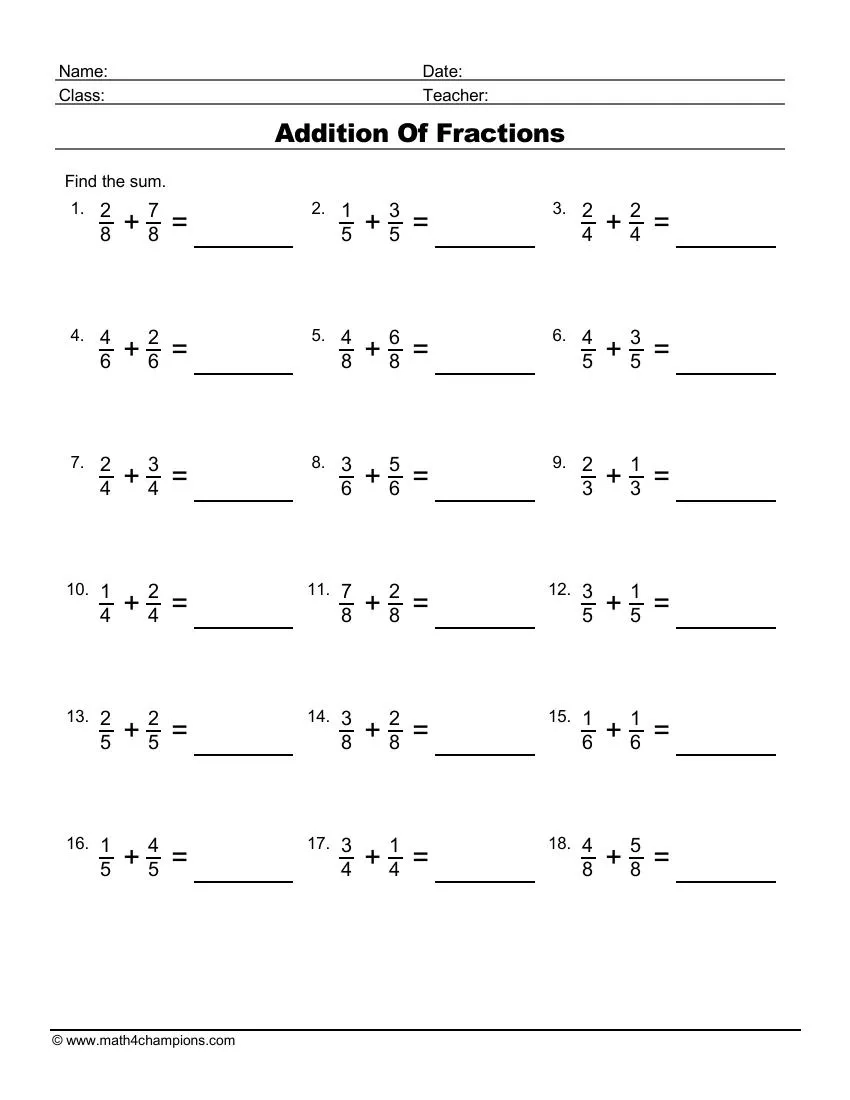 Free Math Fraction Worksheets Printable