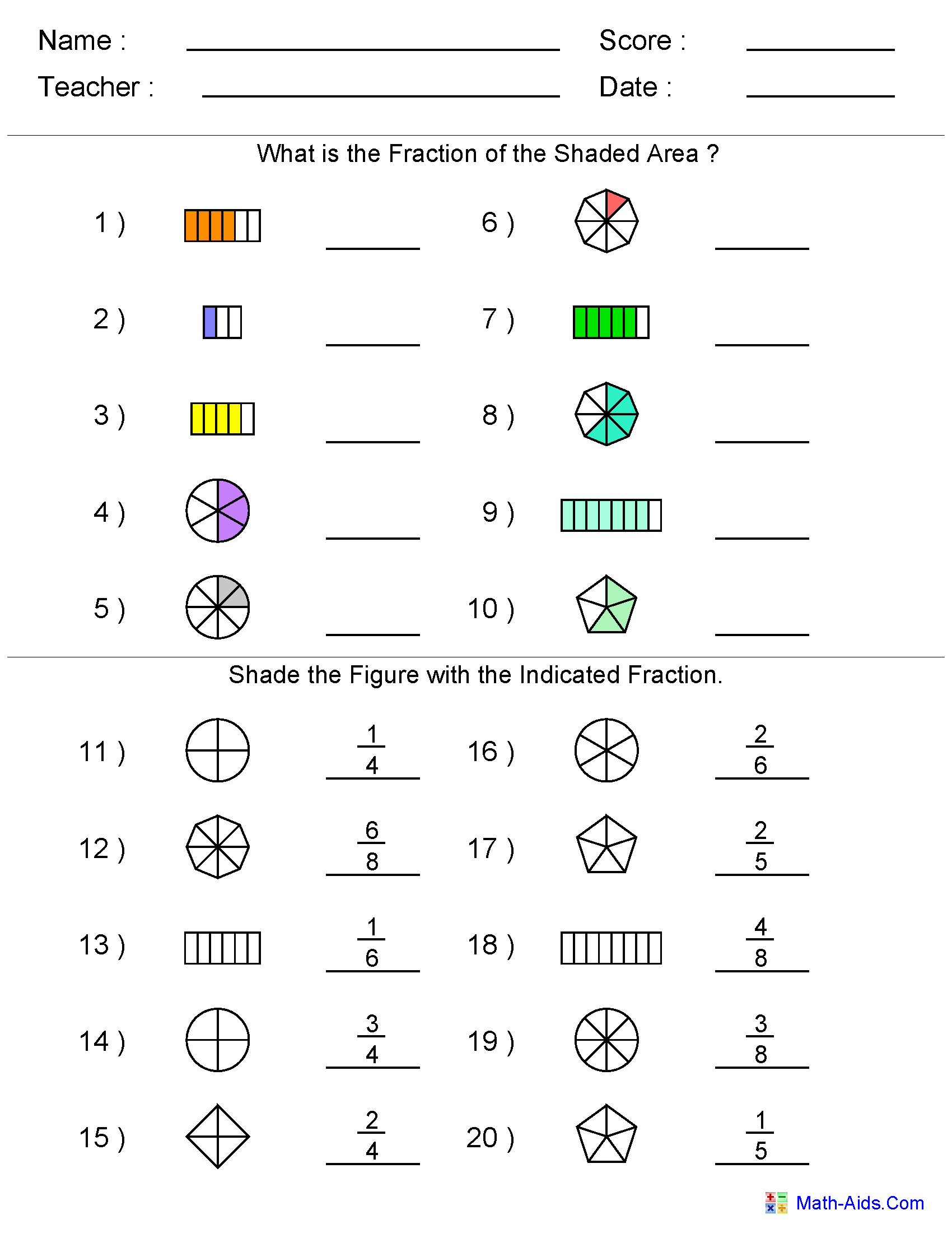 Basic Math Fractions Worksheets Printable