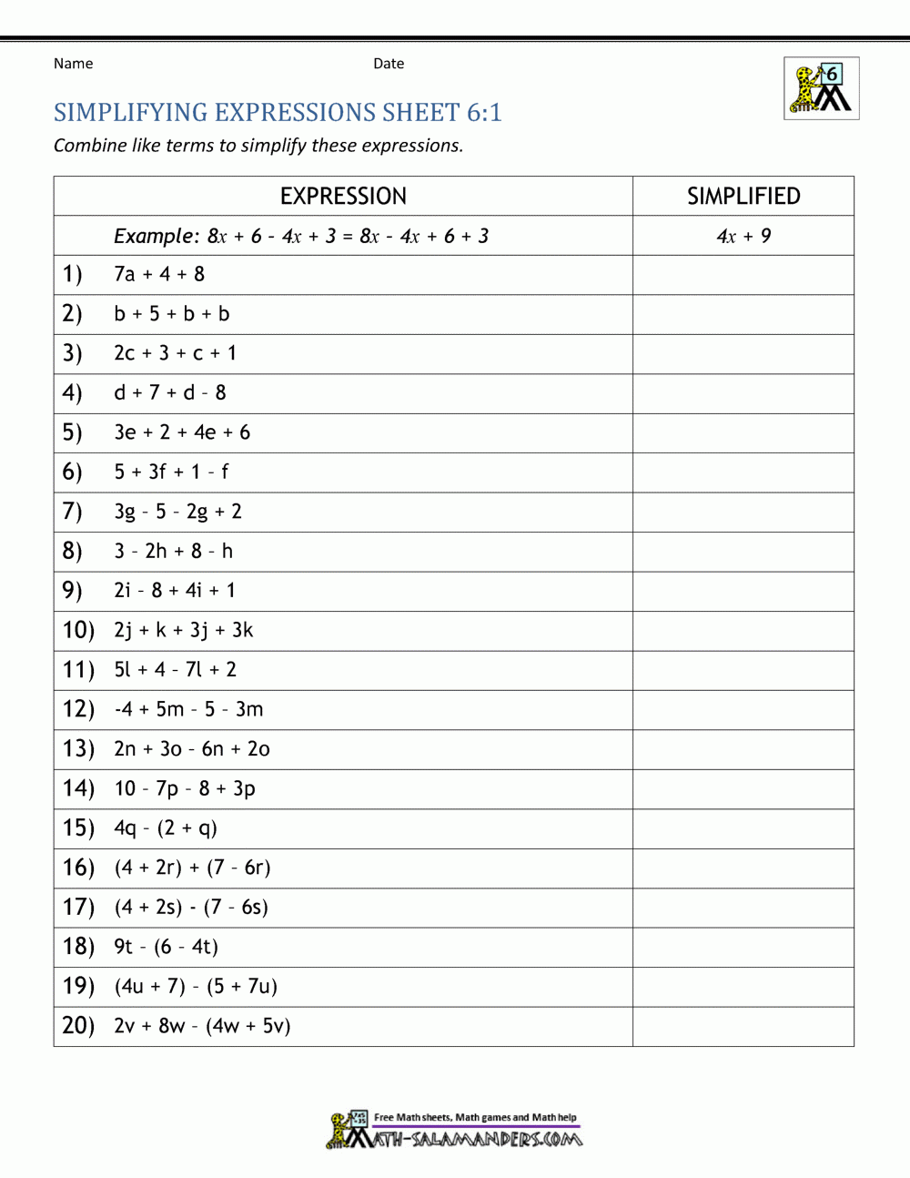 Free 6th Grade Algebra Problems Worksheet Download Free 6th Grade 