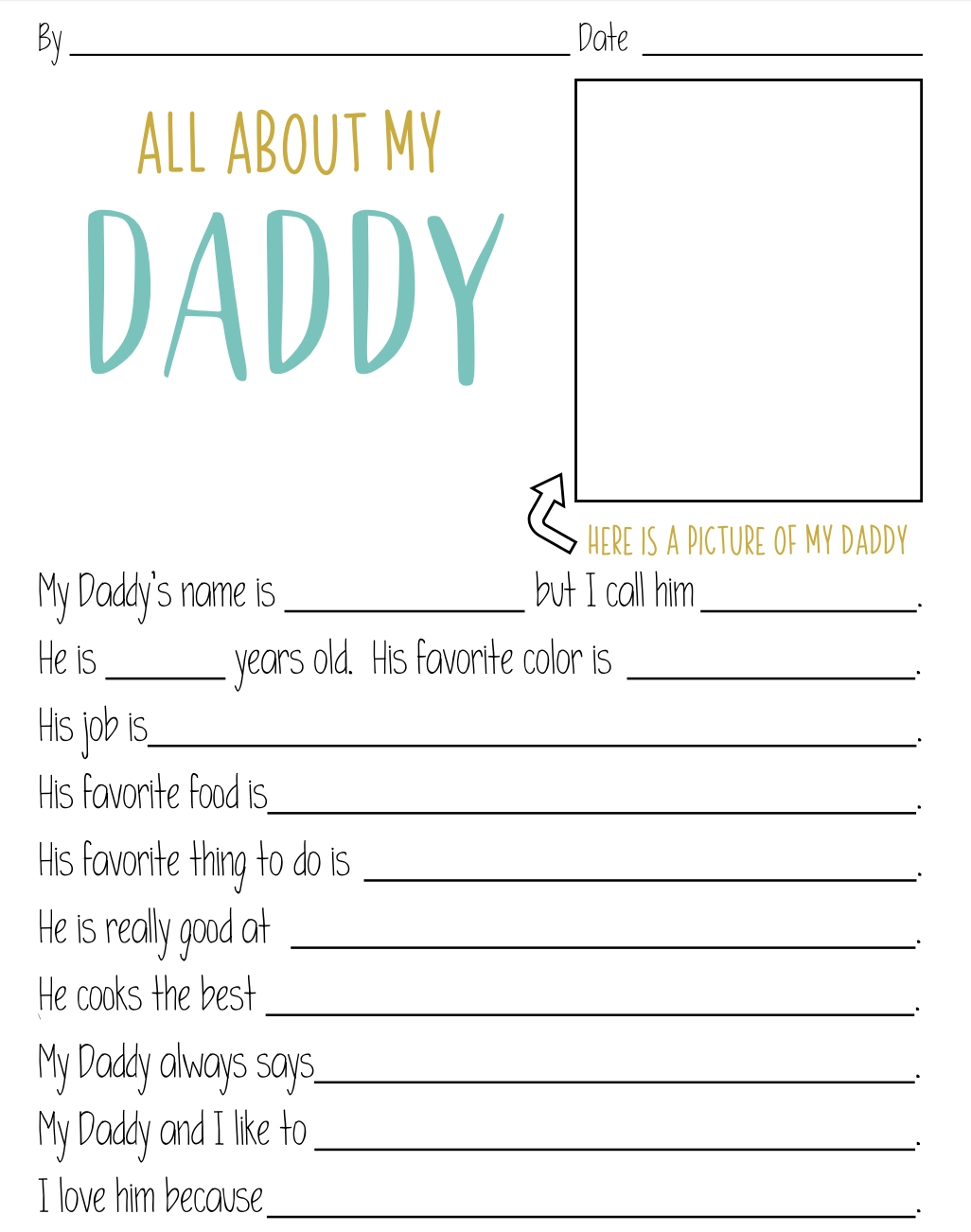 Free Printable All About My Dad