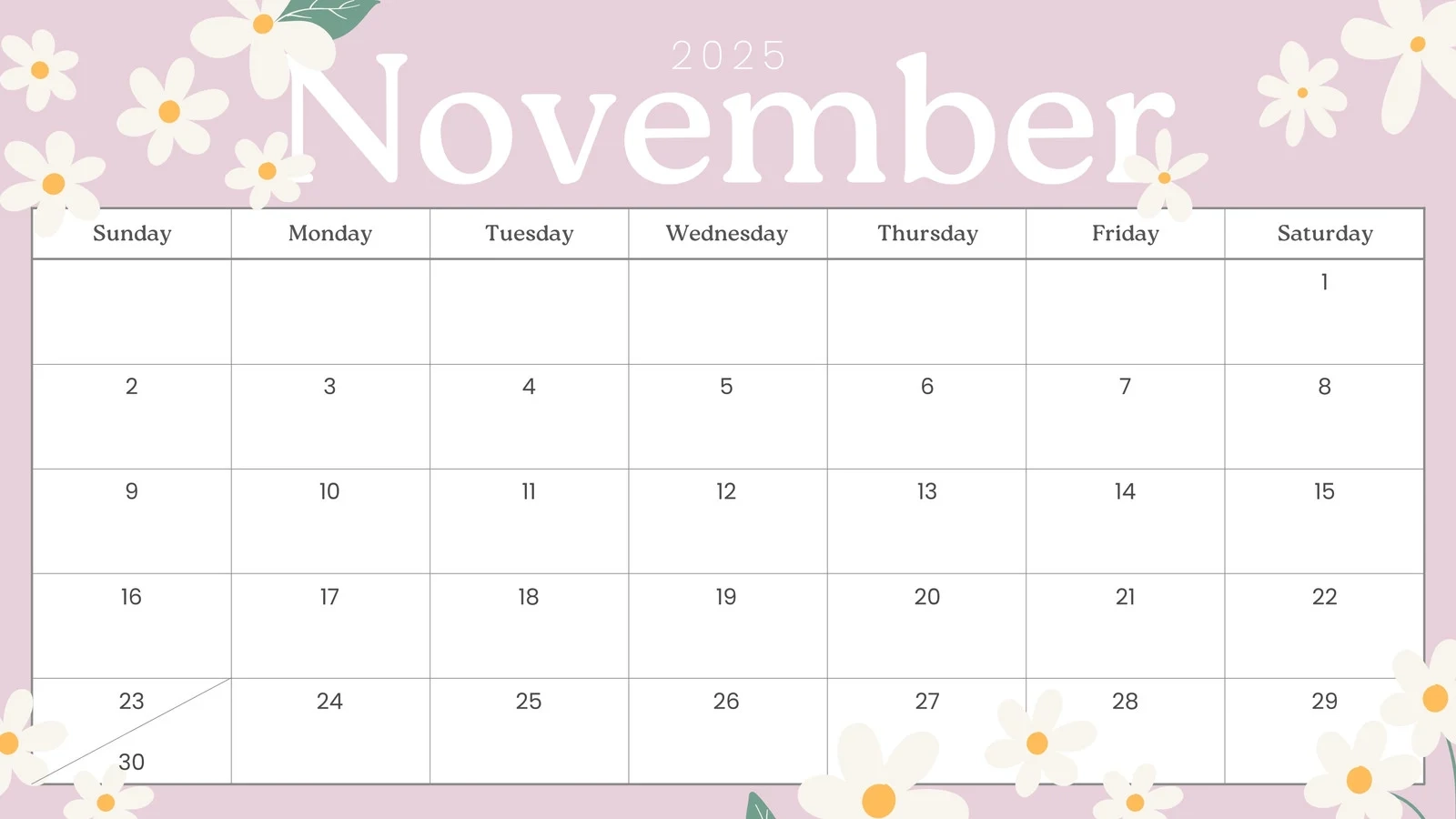 November Month Printable Calendar