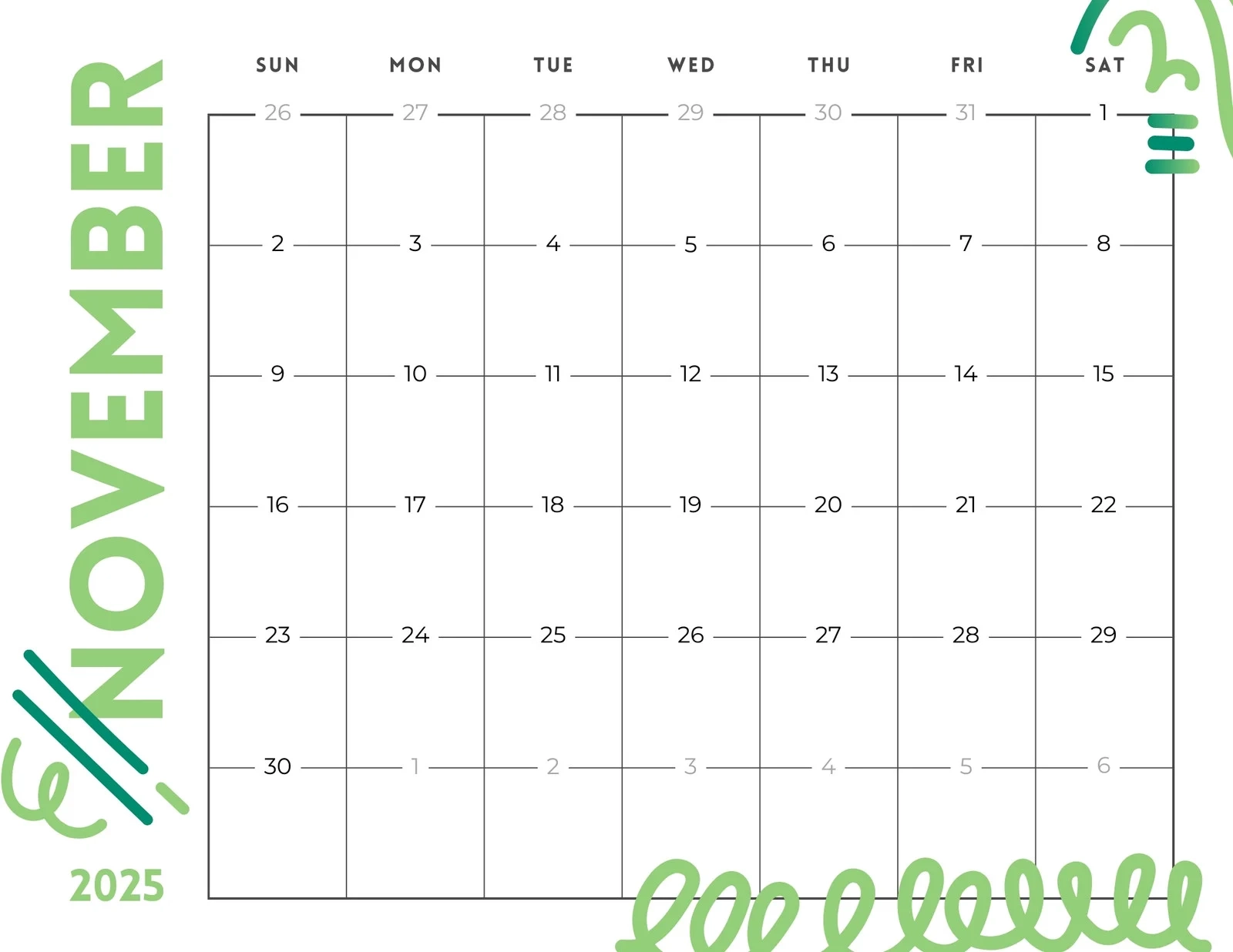 November Promotional Printable Calendar