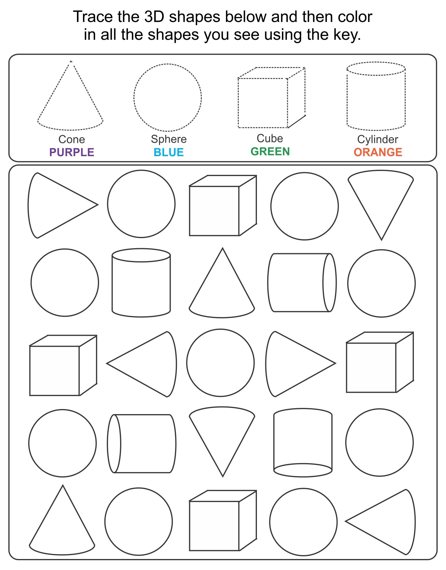 Free Collection Of Kindergarten 3D Shape Worksheets Worksheets 