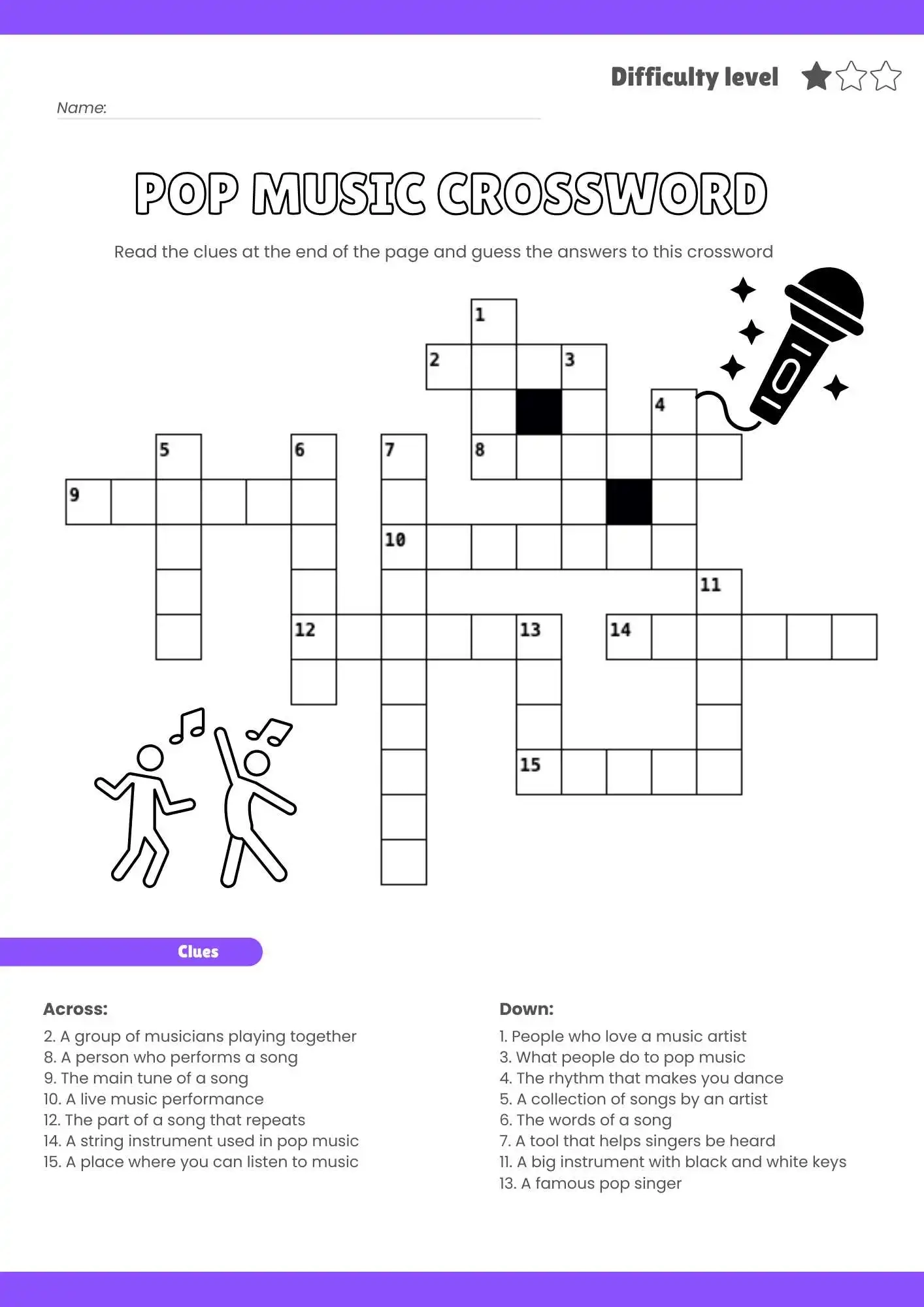 Printable Crossword Puzzles Music