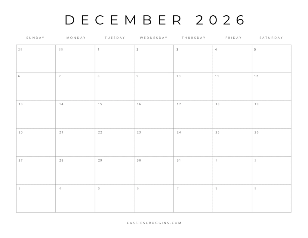 Printable Blank Calendar December 2026