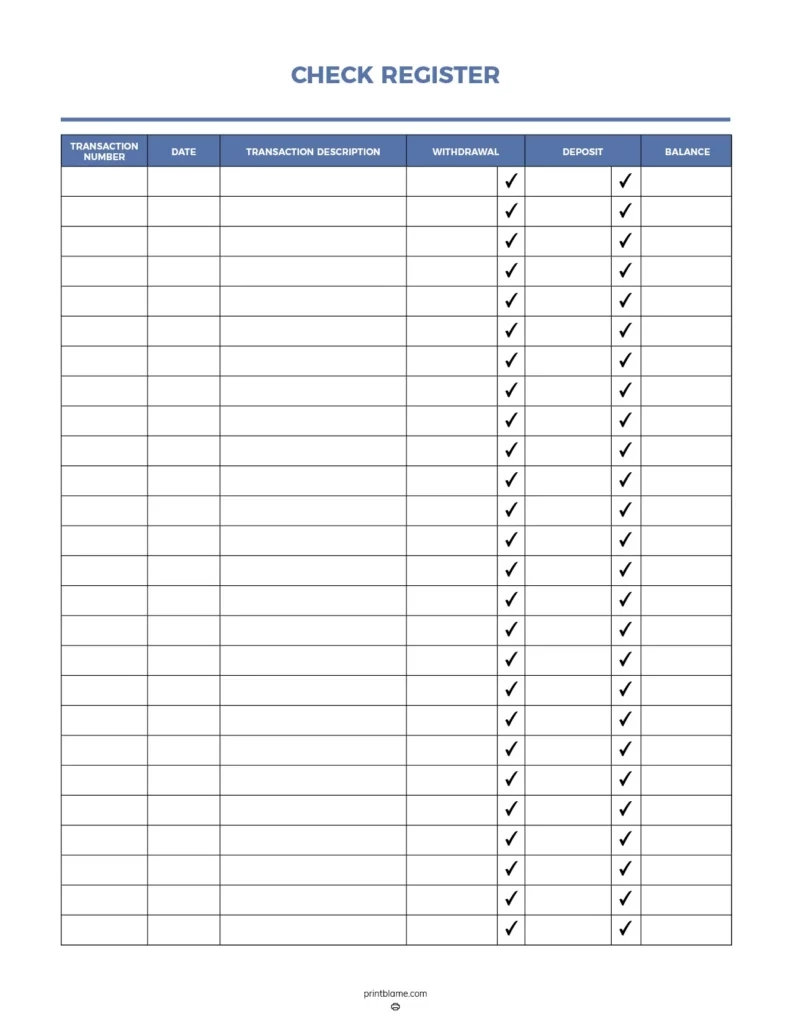 Printable Check Register Template