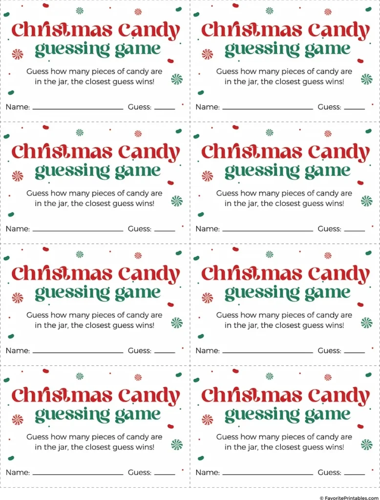 Free Printable Candy Jar Guessing Game Template