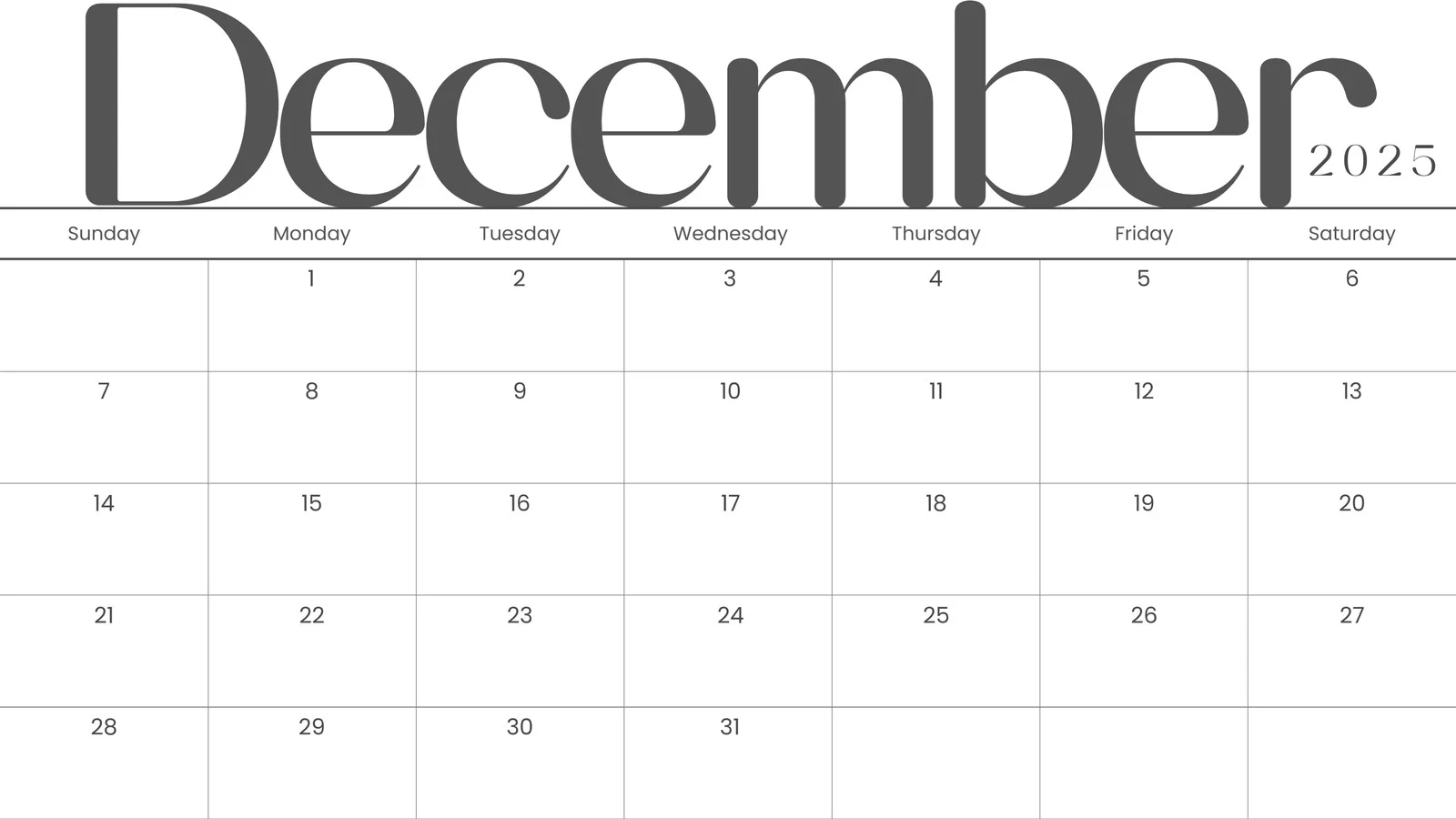 Calendar December Printable