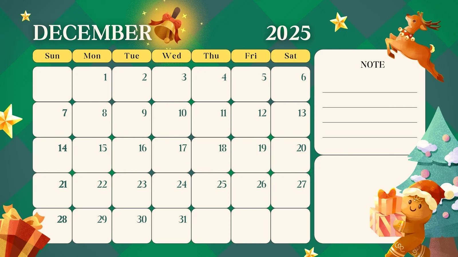 Printable Christmas December Calendar 2025