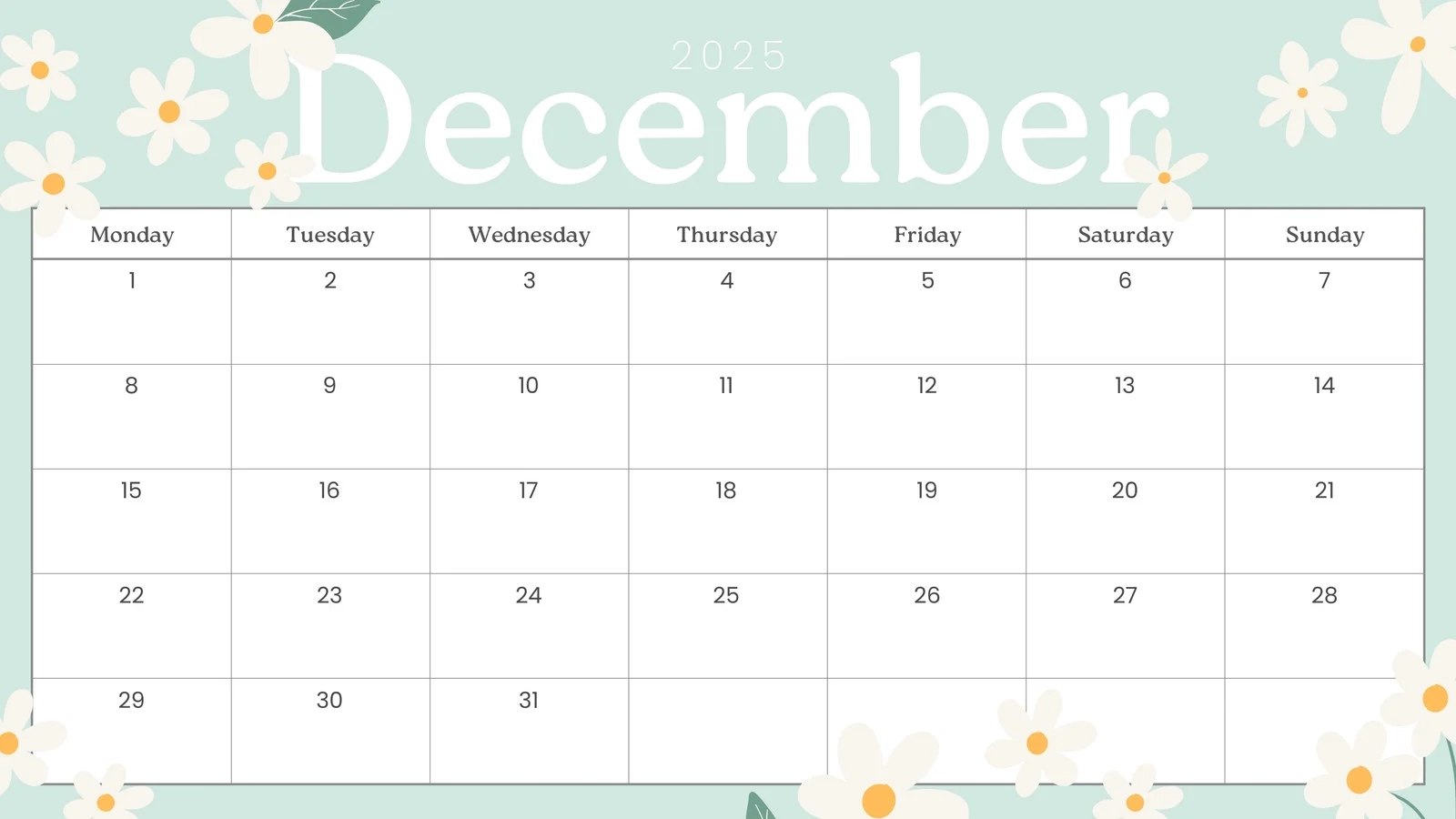 December 2025 Calendar Page