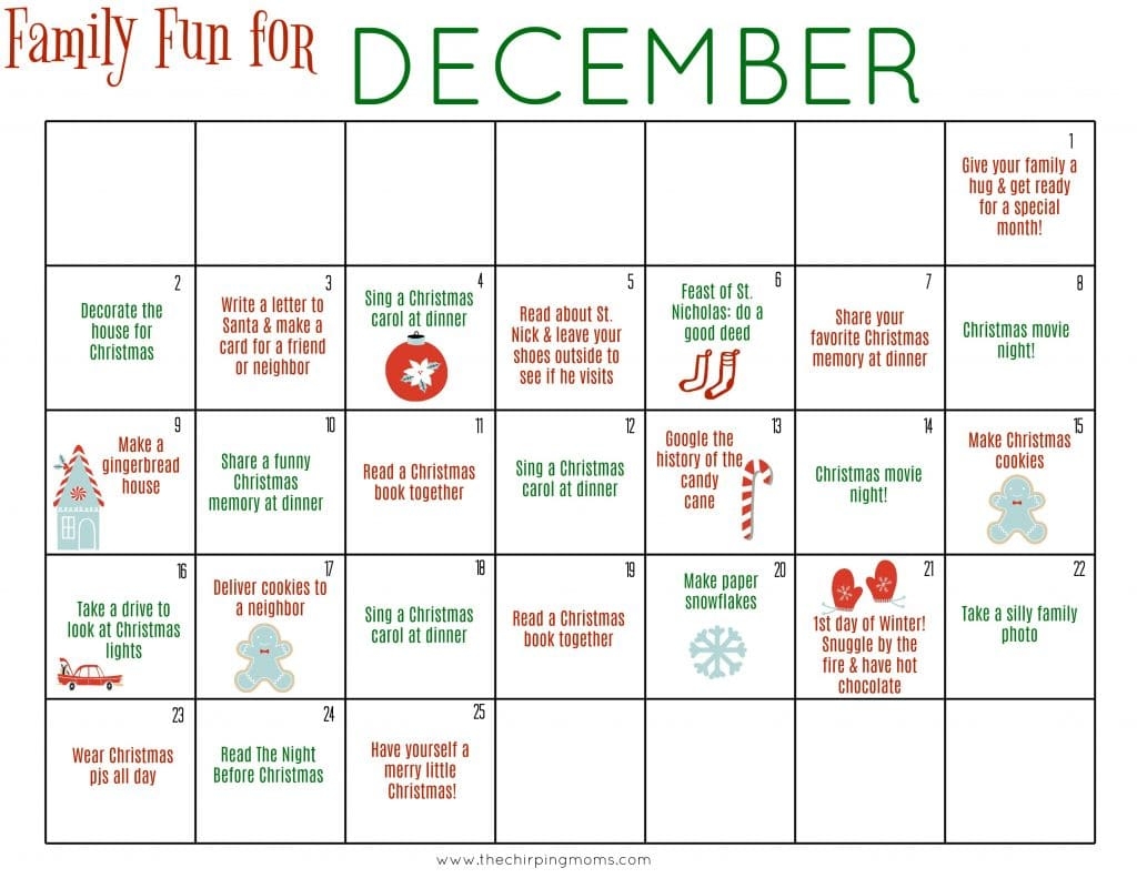 Printable December Calendar For Kids
