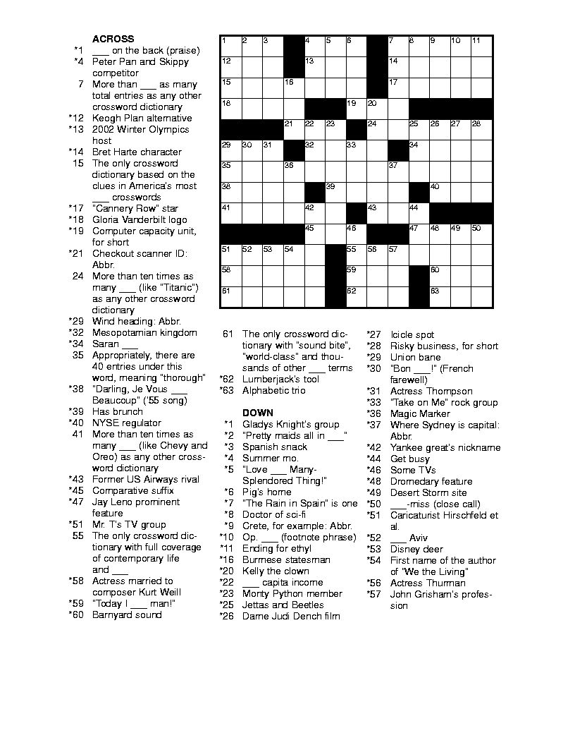 Printable Crossword Puzzles Dictionary