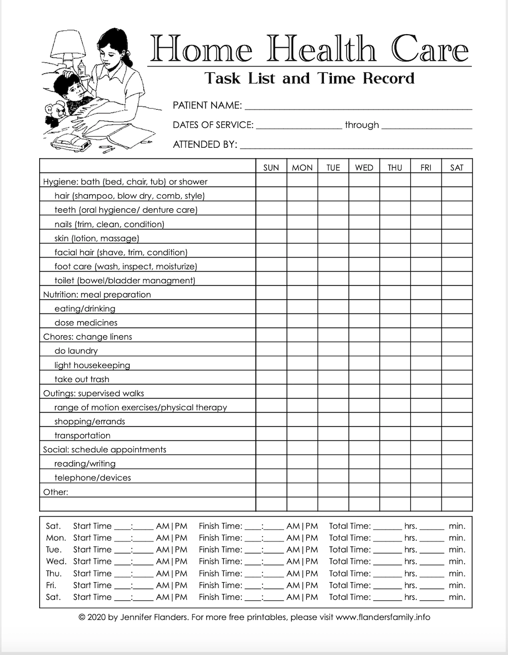 Free Printable Home Health Care Chart Flanders Family Home Life