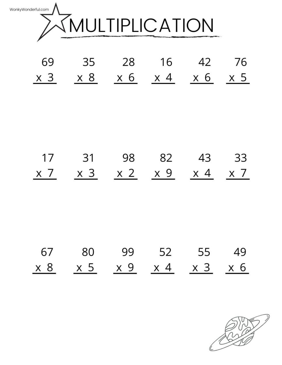 FREE PRINTABLE MULTIPLICATION WORKSHEETS WonkyWonderful 