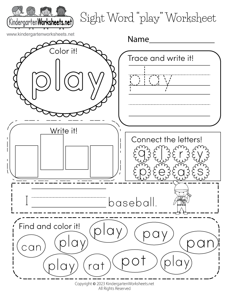 Kindergarten Worksheets Printable Sight Words