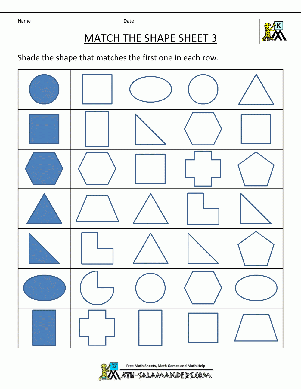 Kindergarten Printable Worksheets Shapes