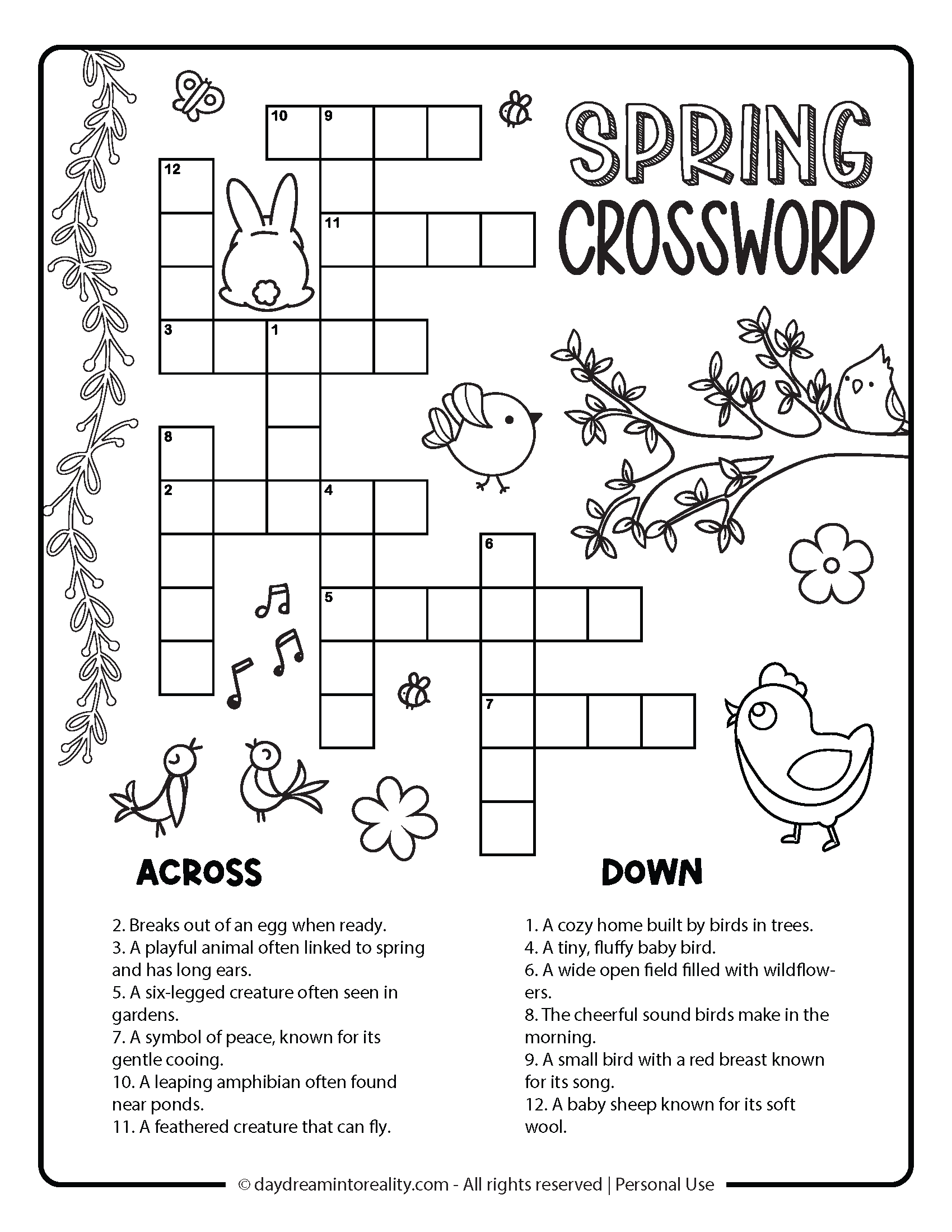 Spring Crossword Puzzle Printable Pdf Free