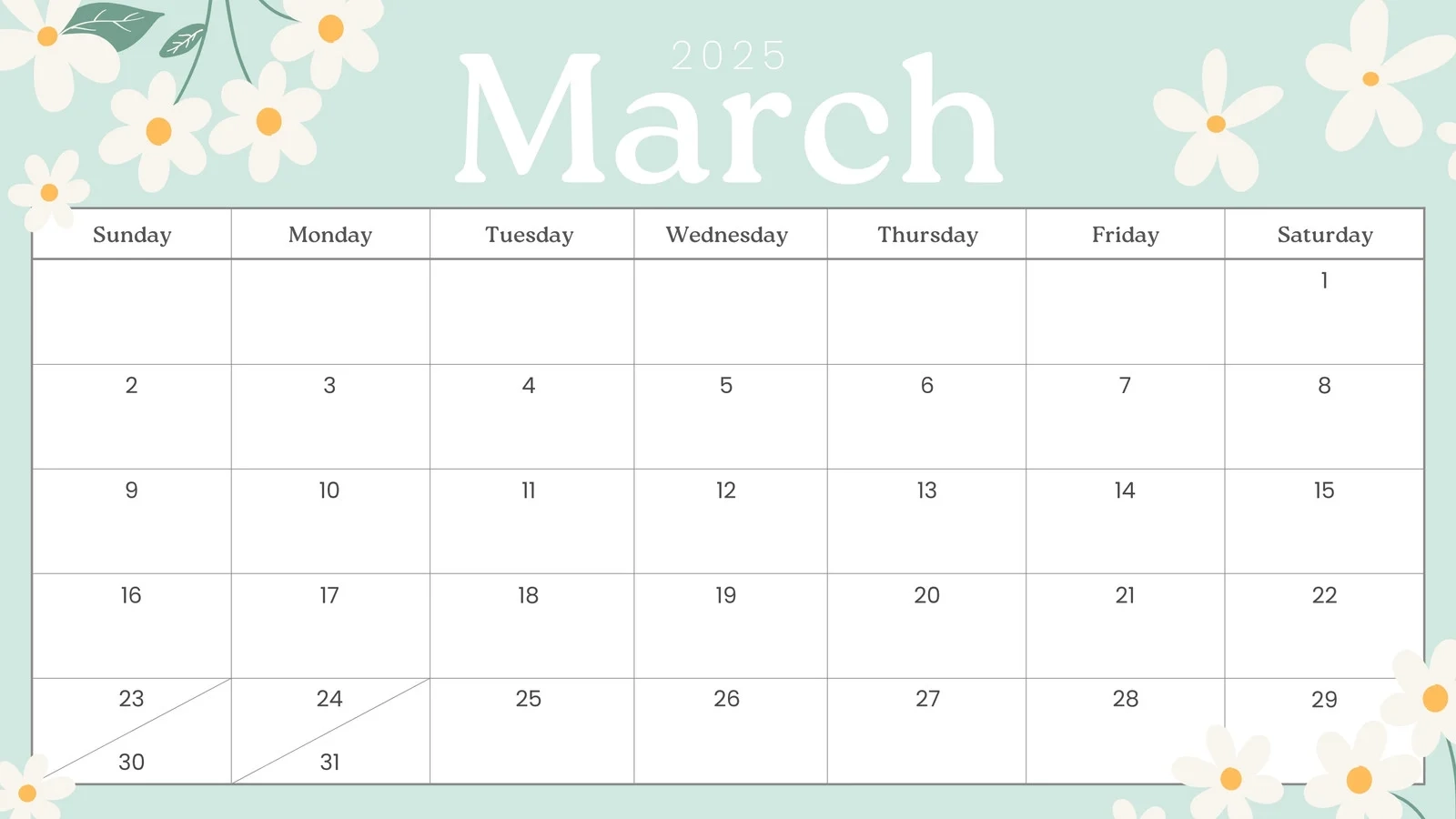 Free Printable Blank March Calendar