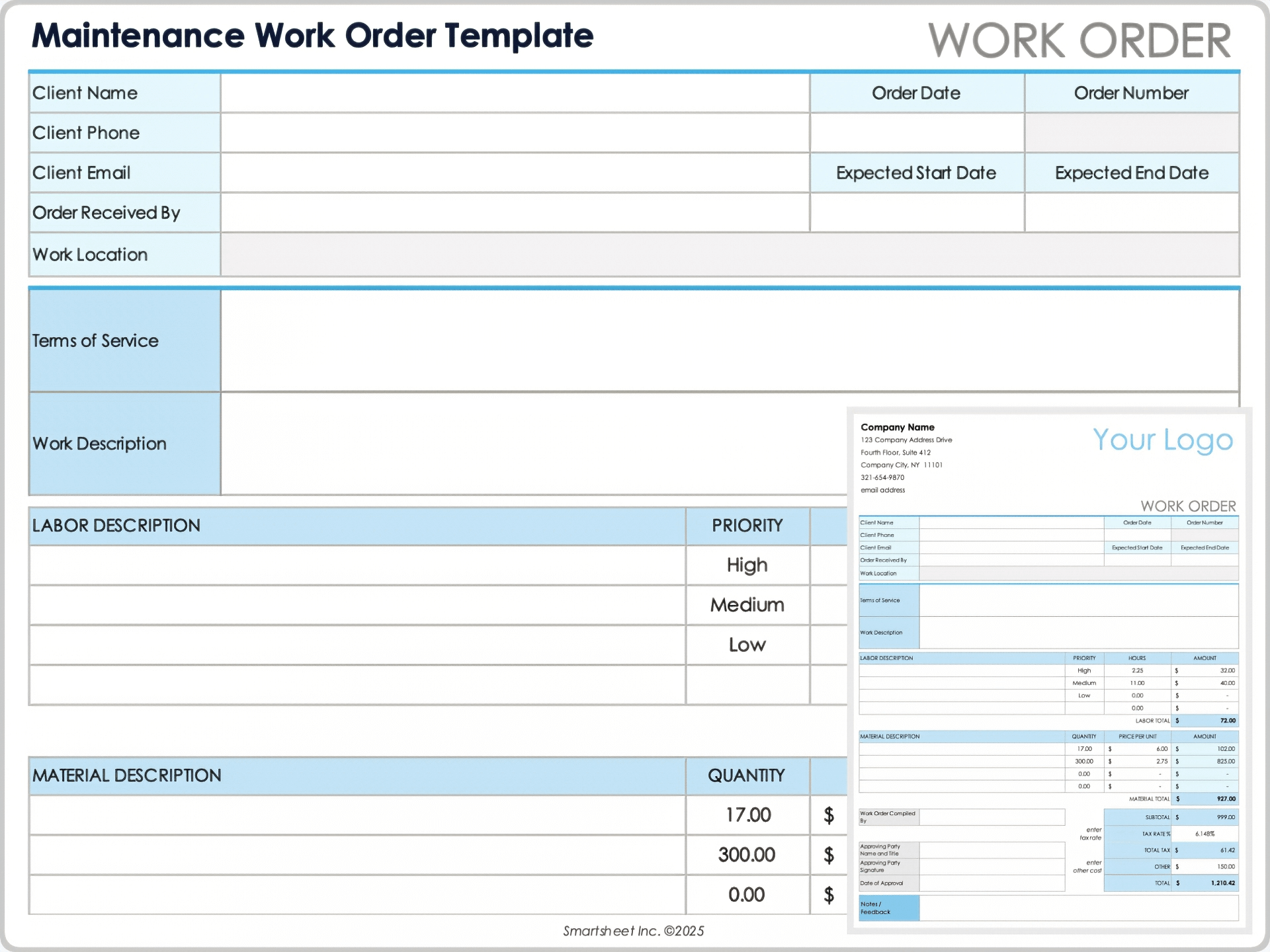 Printable Auto Repair Work Order Template