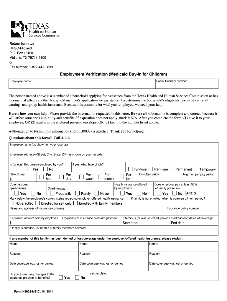 Form 1028 Employment Verification Form