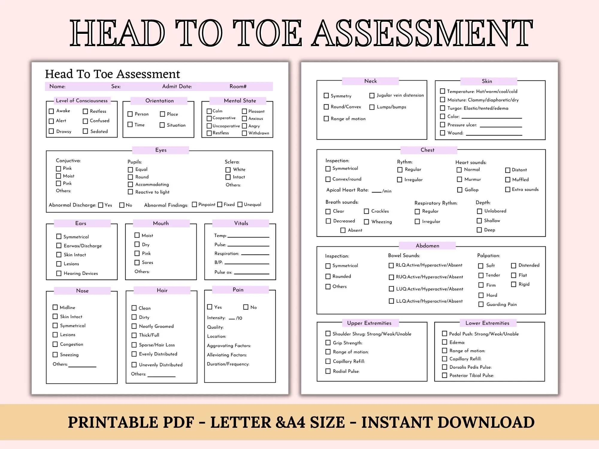 Head To Toe Assessment Template Nursing Checklist Notizen F r 