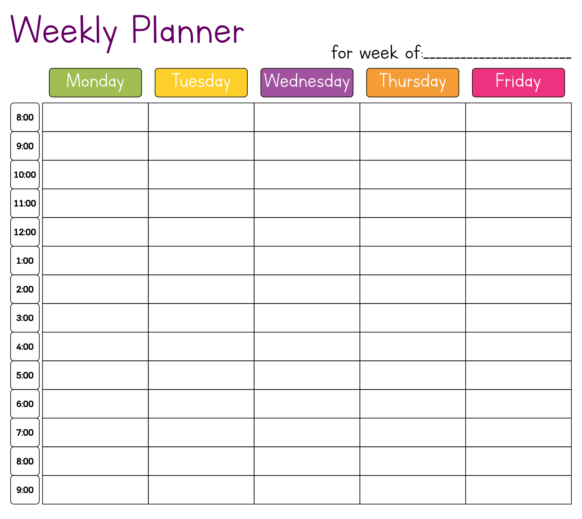 Hourly Schedule Template Printable